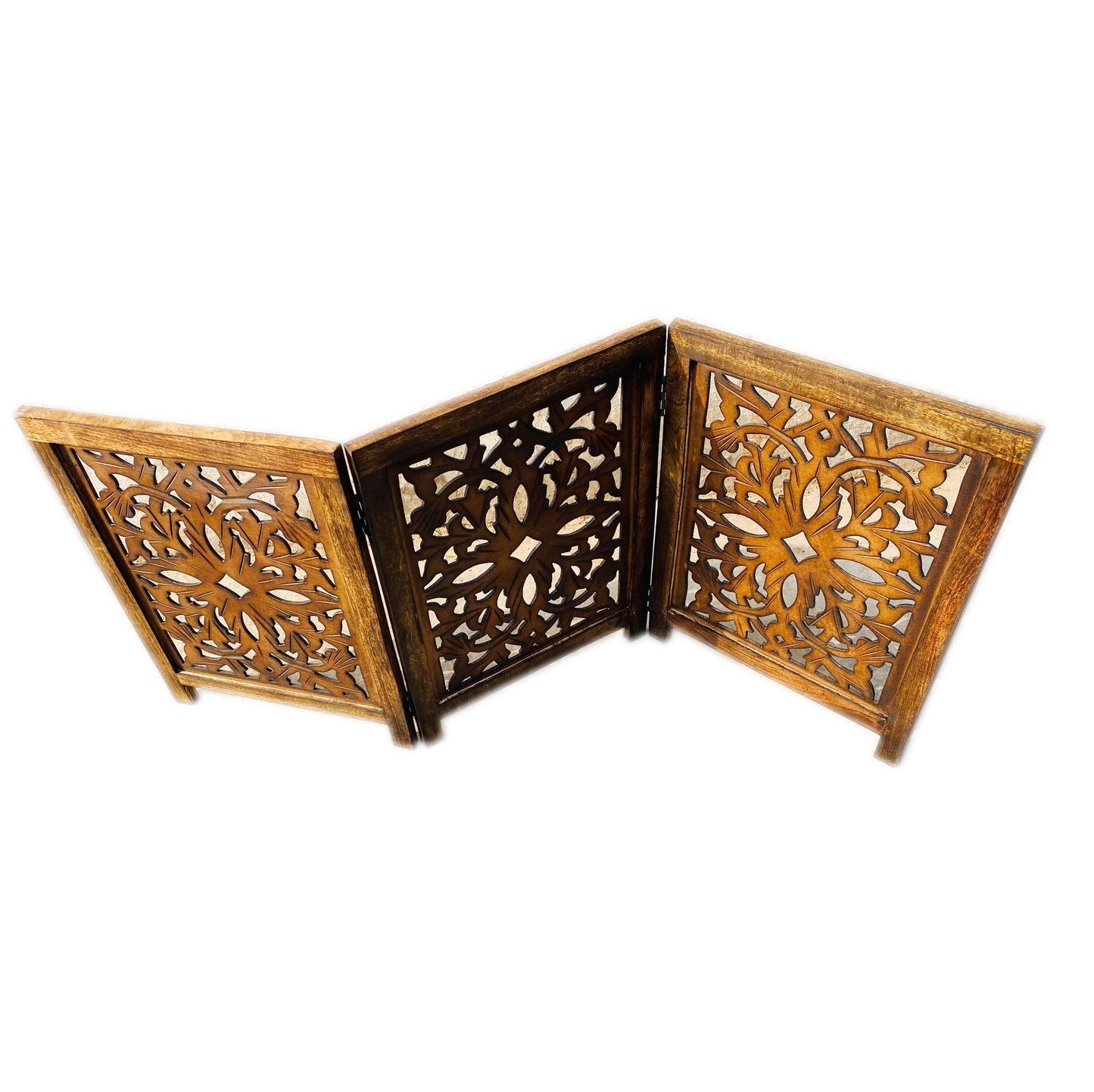 Mid-Century Modern Brown Wood Folding Divider: Pet & Baby Gate