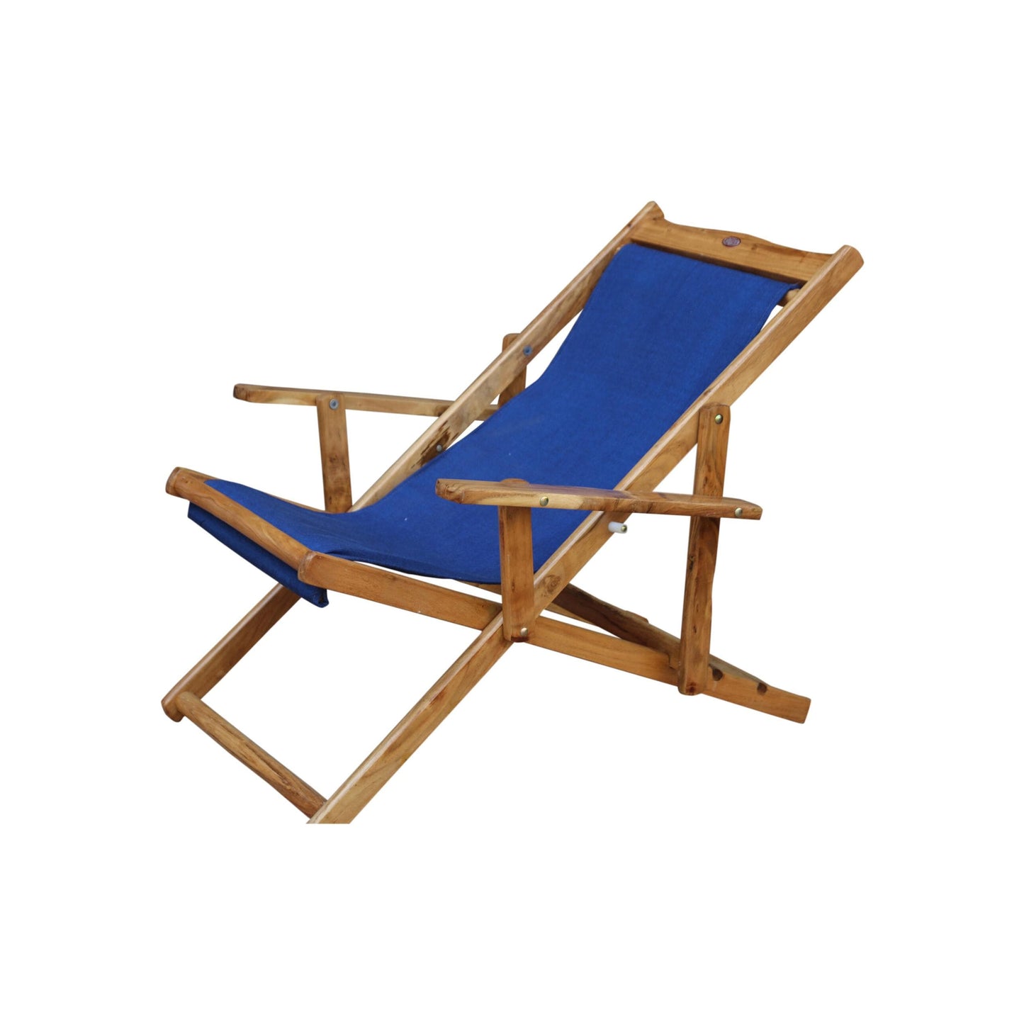 Handmade Teak & Blue Canvas Folding Chair: Mid-Century Modern Style