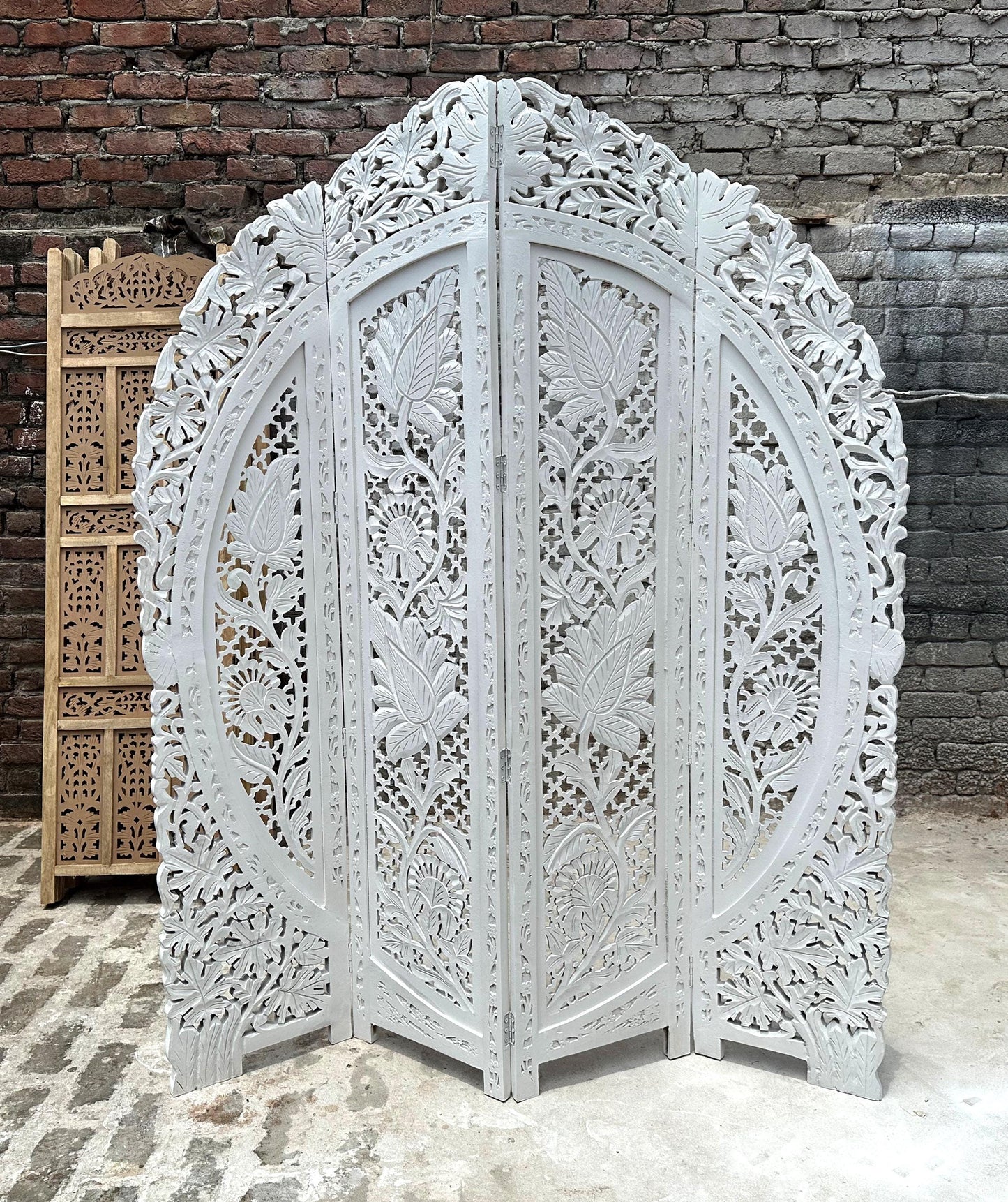 Mid Century Modern Floral Wood Folding Room Divider: Handmade Screen