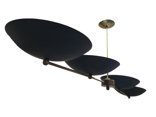 4 Shade Linear Ceiling light modern fixture, handmade mid-century Brass Chandelier