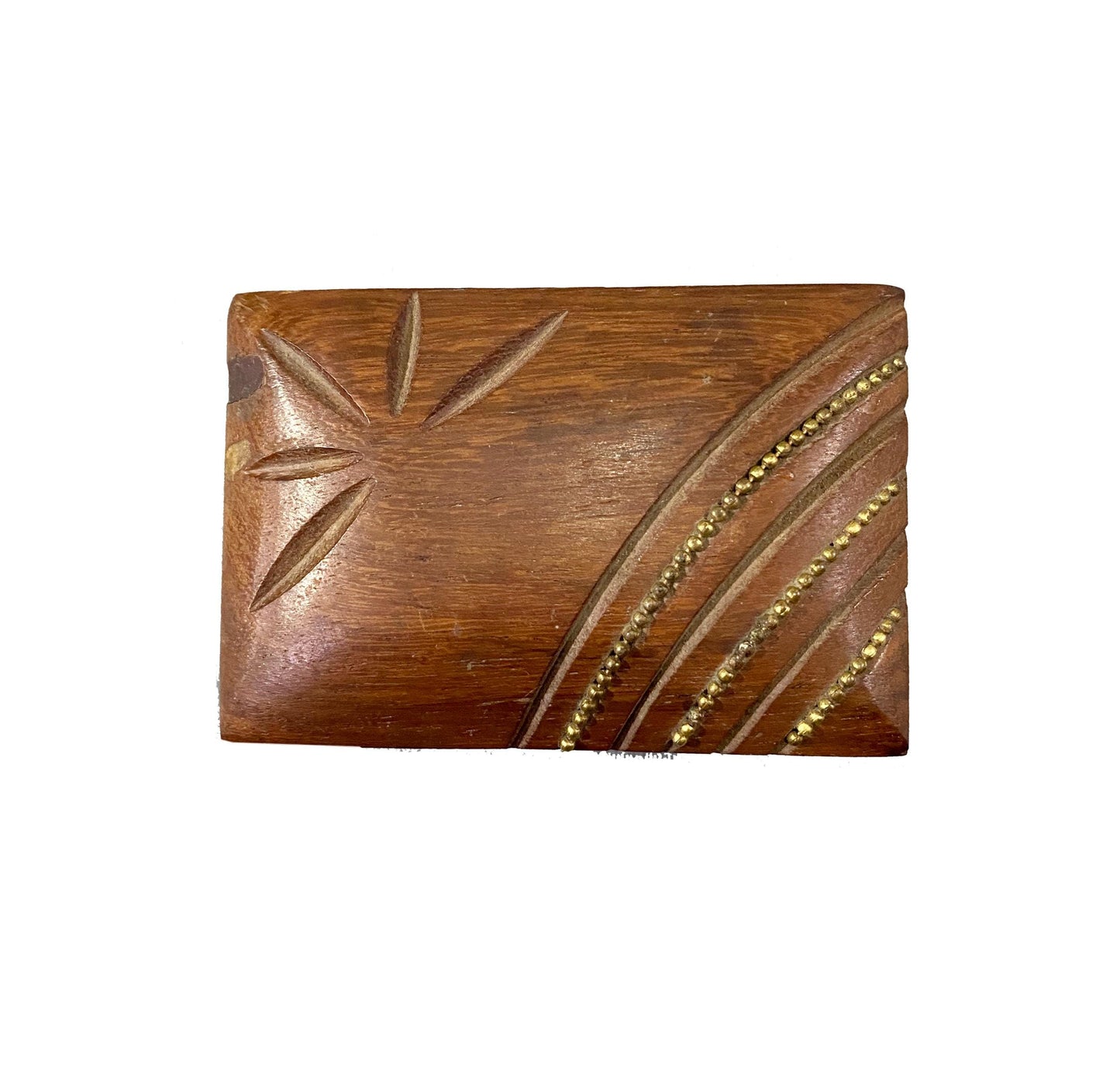 Handmade Carved Wood Box: Asymmetric Design, Gold Finish