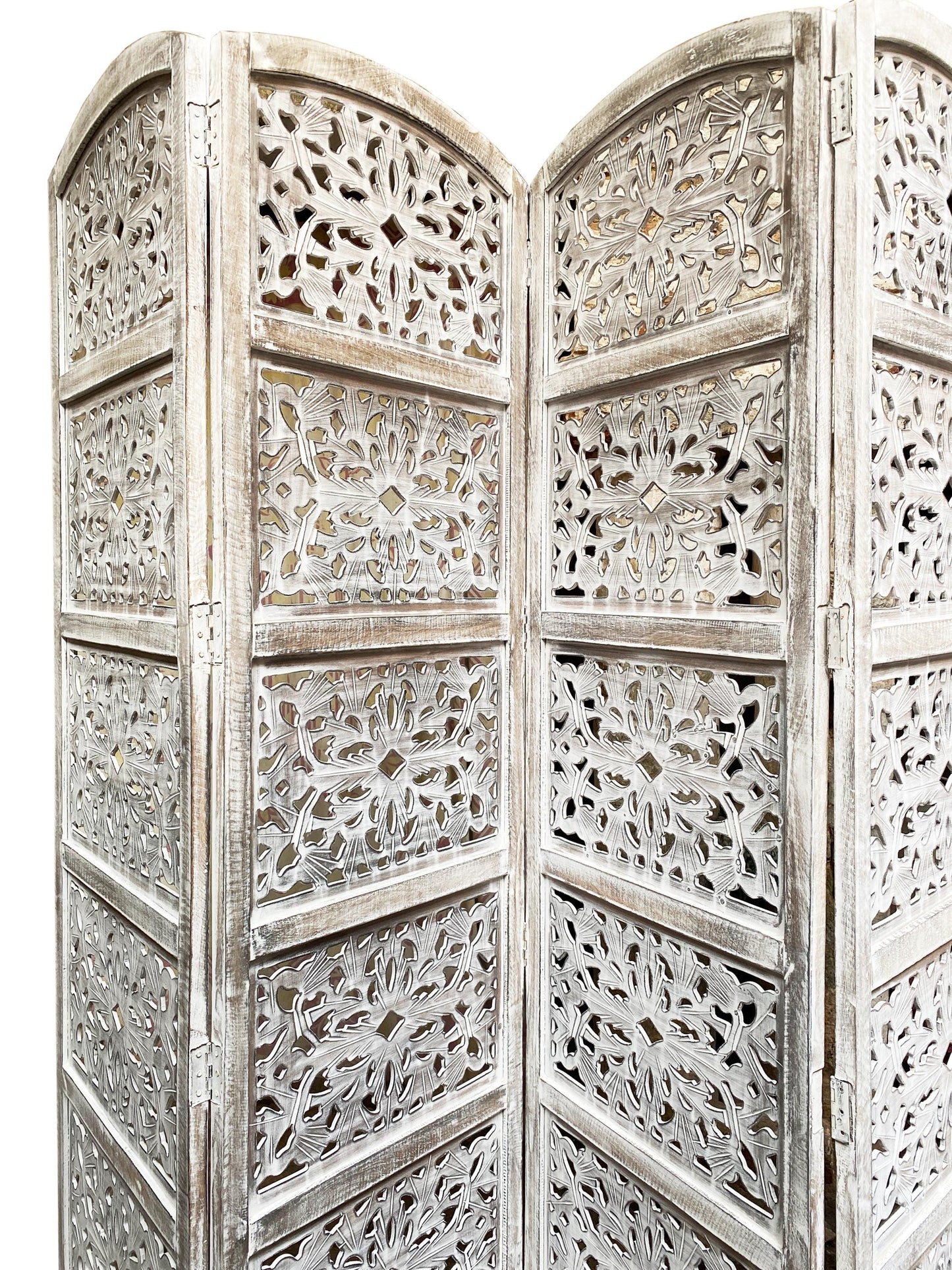 Handmade Rustic White Wood Room Divider: Mid-Century Modern Partition