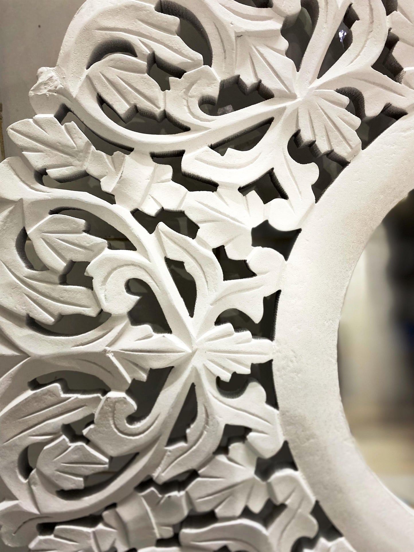 Handmade Carved Wood Mirror Frame: White Wall Hanging Decor