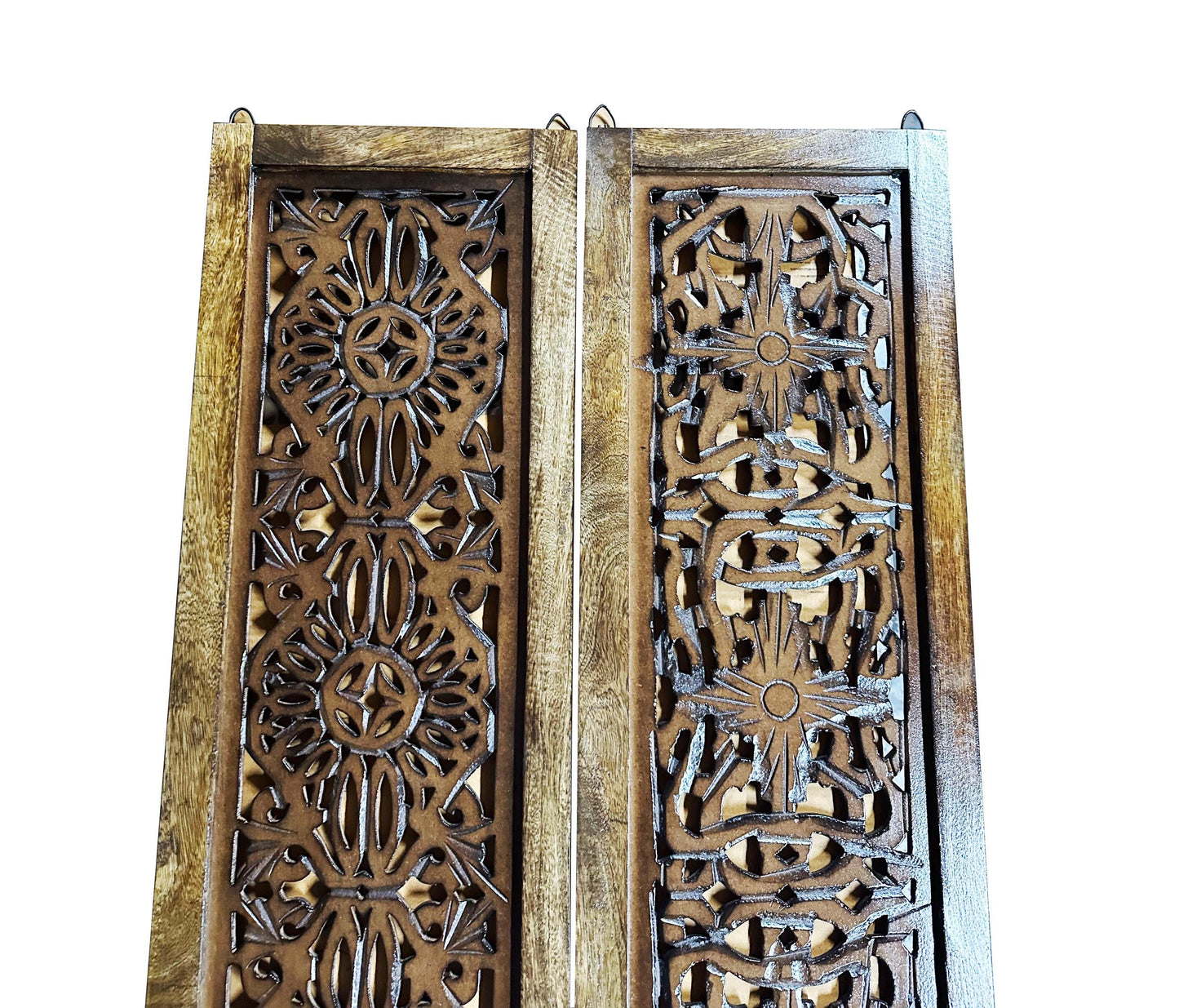 Mid-Century Modern Wood Wall Panel: Brown Flower Carving, 72x24 Inches