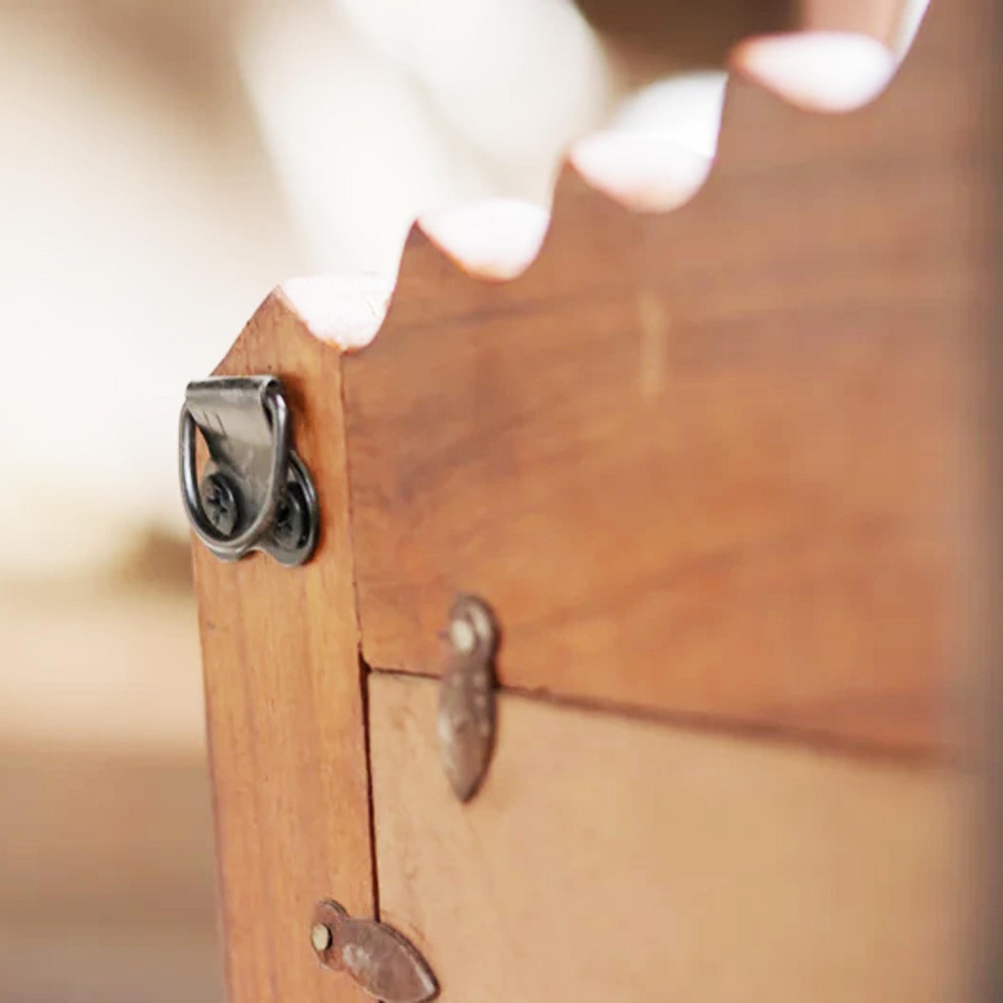 Hand Painted Wood Wall Hanging Mirror with Shelf: Mid-Century Decor