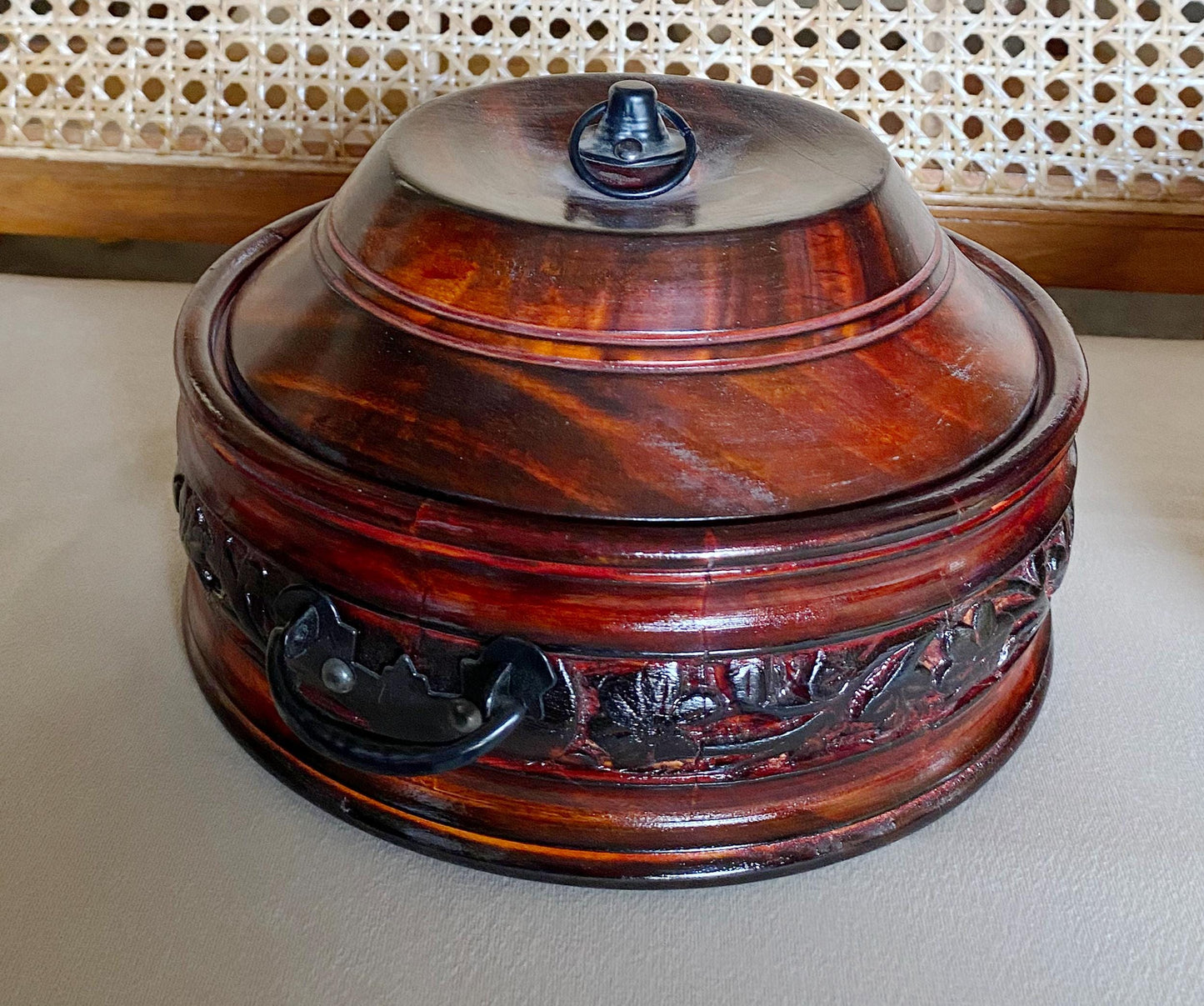Handmade Teak Wood Casserole Dish: Carved Roti Chapati Box
