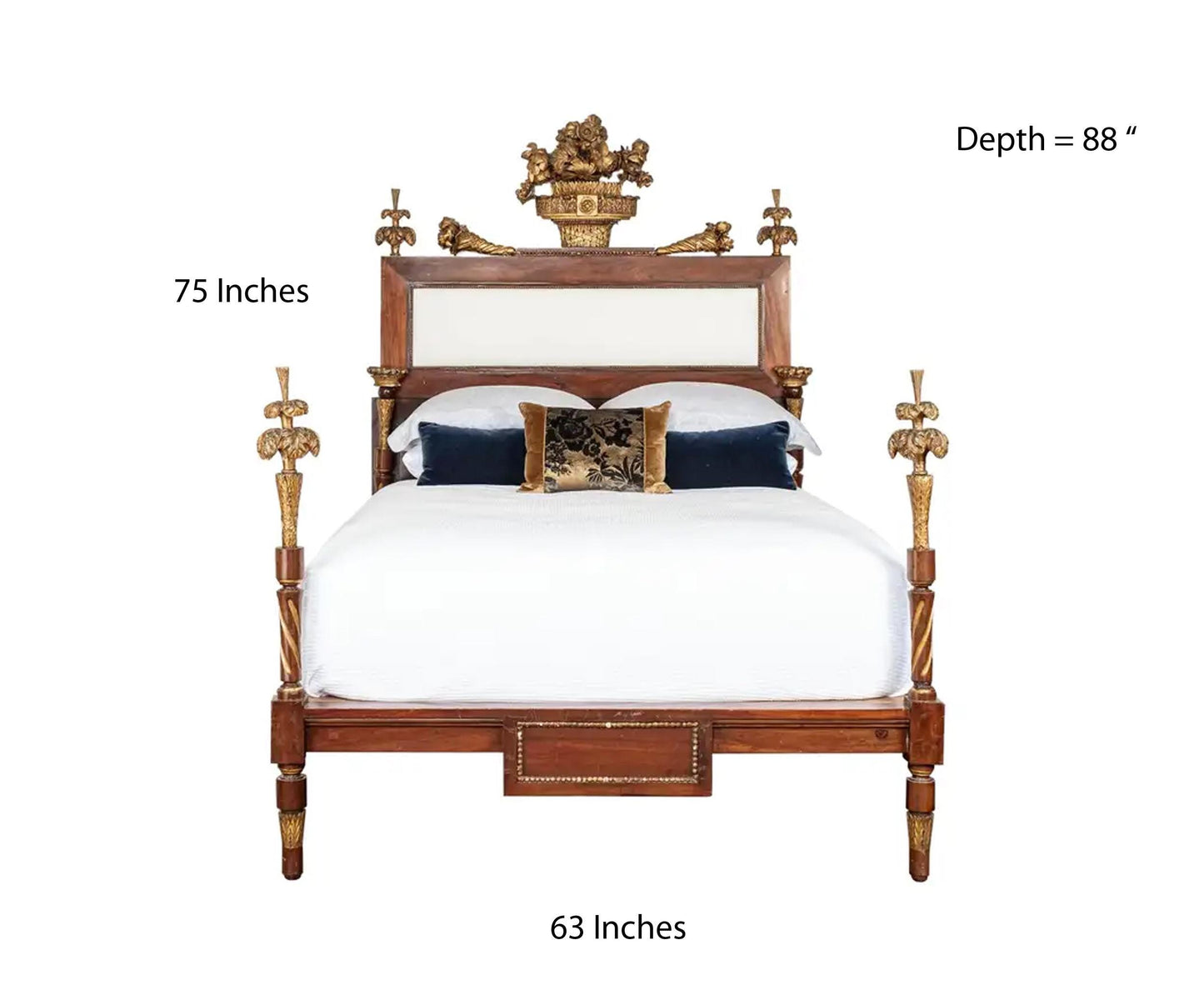 Giltwood Tufted Queen Bed Frame: 19th Century Italian Empire Style