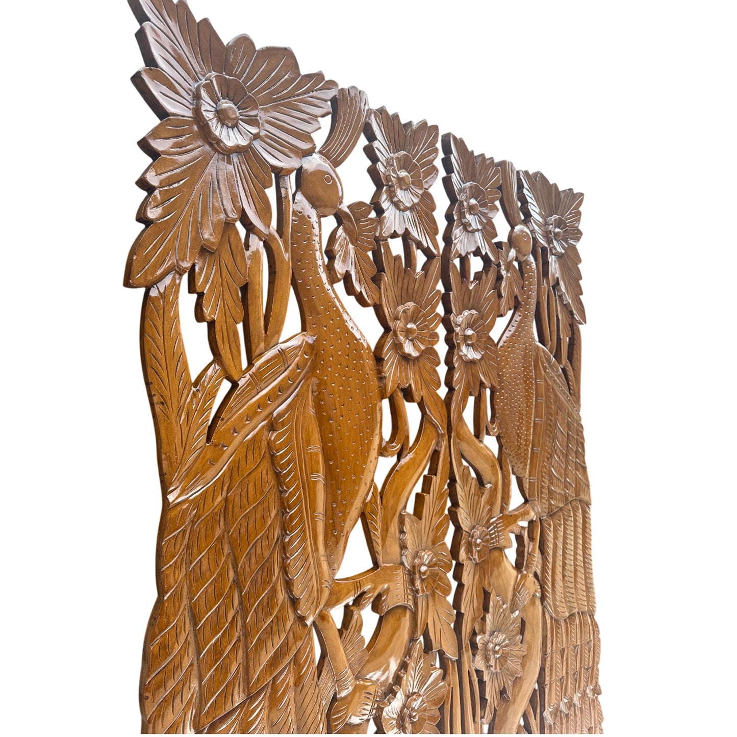 Mid-Century Modern Carved Wood Wall Panels: Peacock & Deer Art, Set of 2