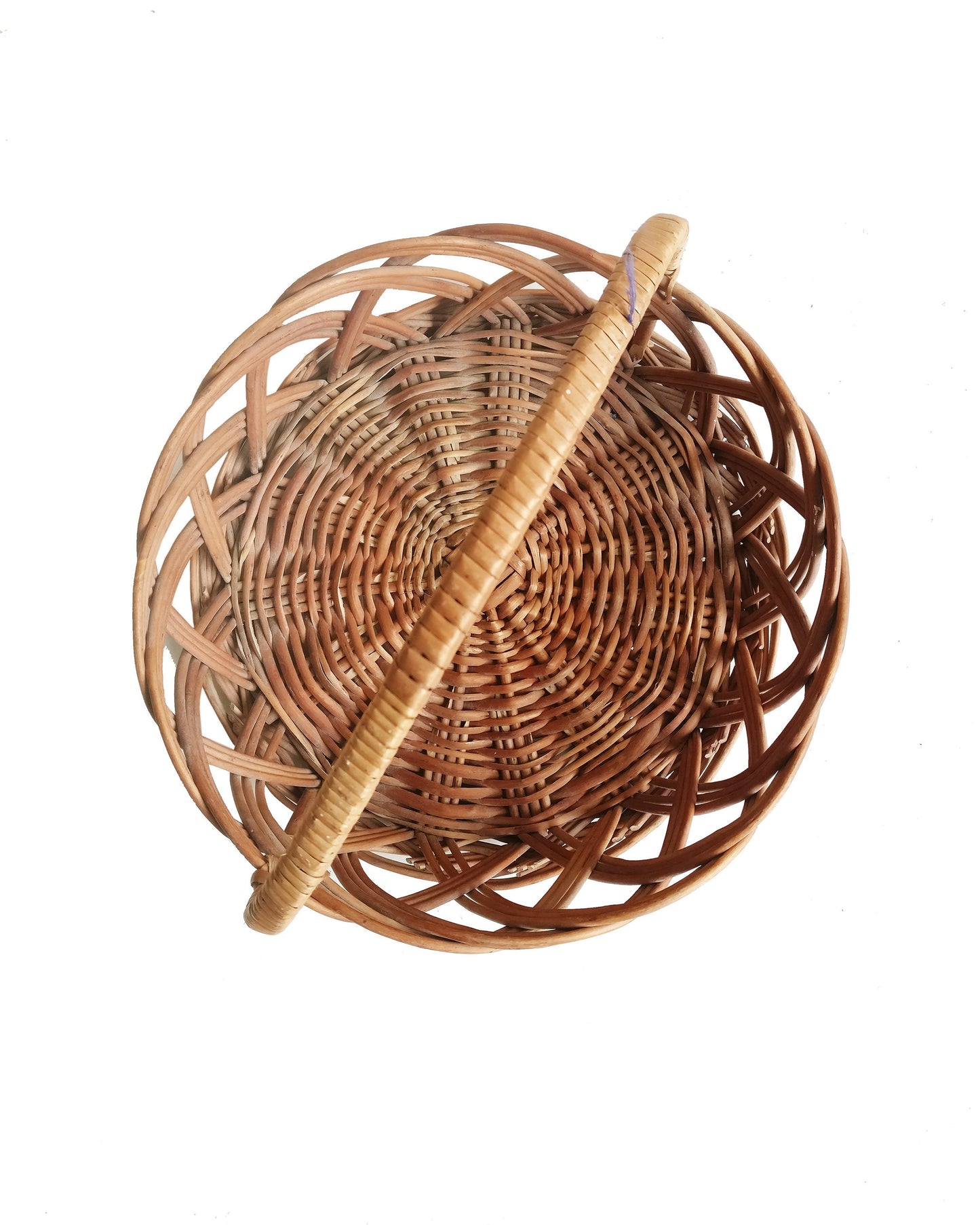 Handmade wicker basket organizer, Round basket with handle