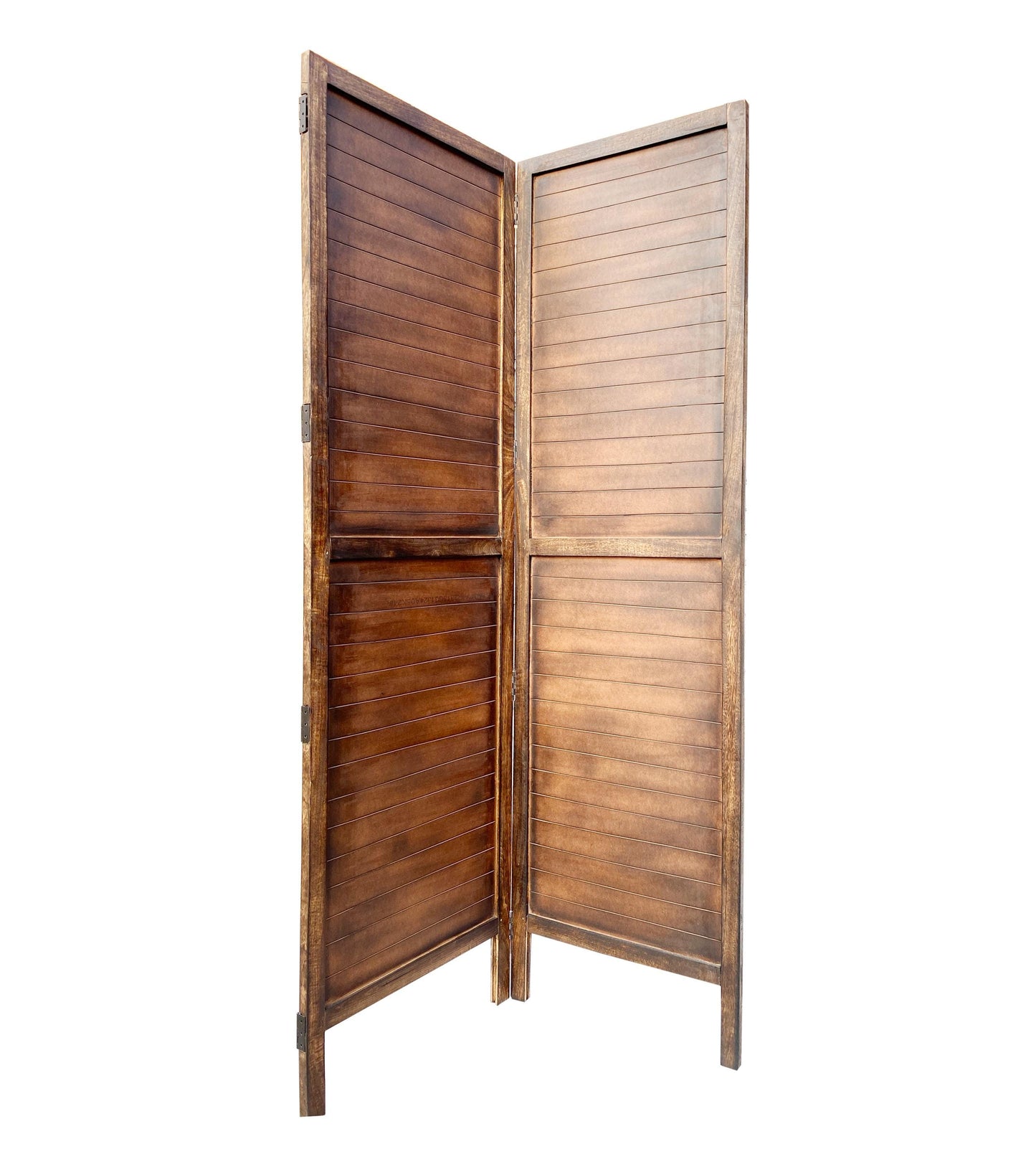 Mid-Century Modern Wood Folding Divider: Brown Stripe Room Partition