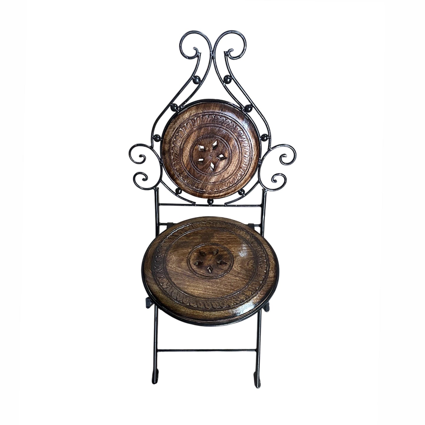 Handmade Teak & Wrought Iron Folding Chair: Outdoor Coffee Table Seating