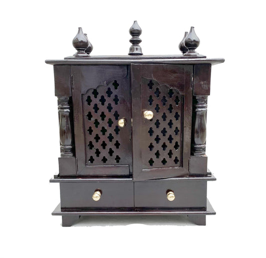 Handmade Walnut Wood Temple Mandir: 2-Shelf Wooden Shrine