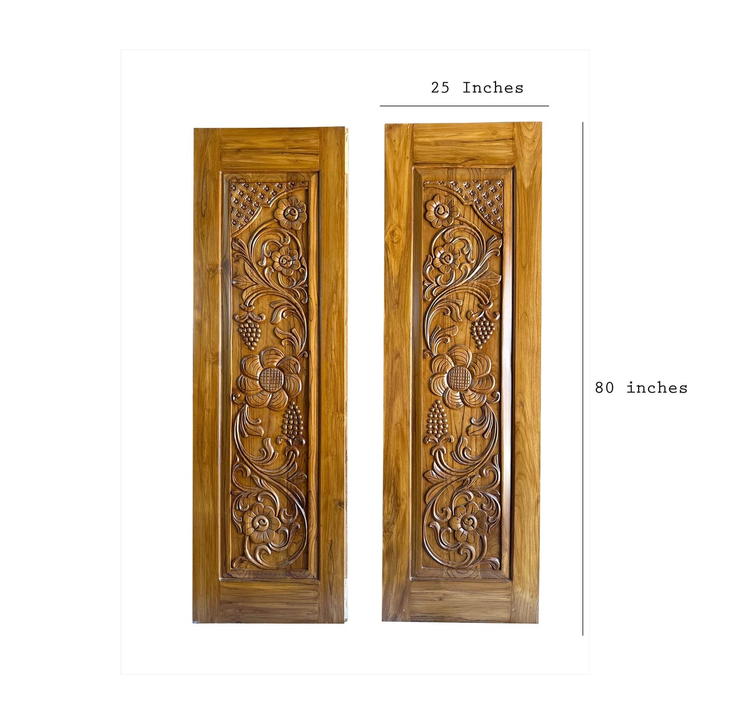 Hand Carved Teak Wood Door: Floral Wall Panel, Custom Size