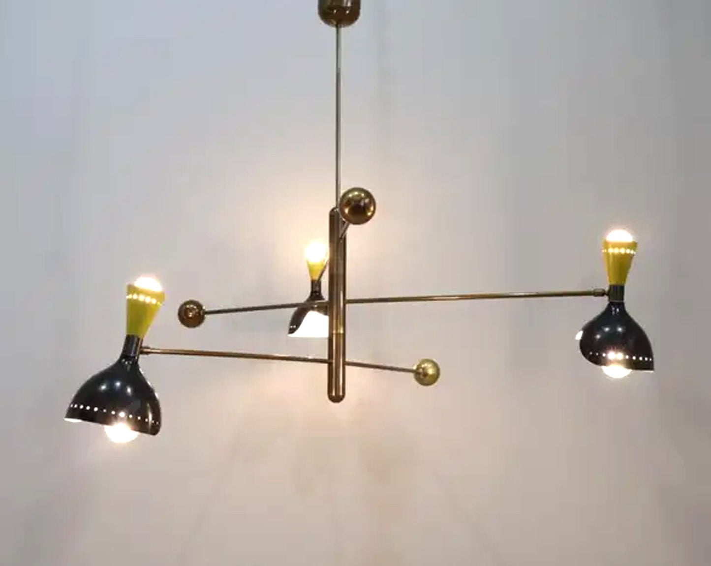 mid century 6 light 3 arm brass rotating chandelier, Handmade ceiling light fixture