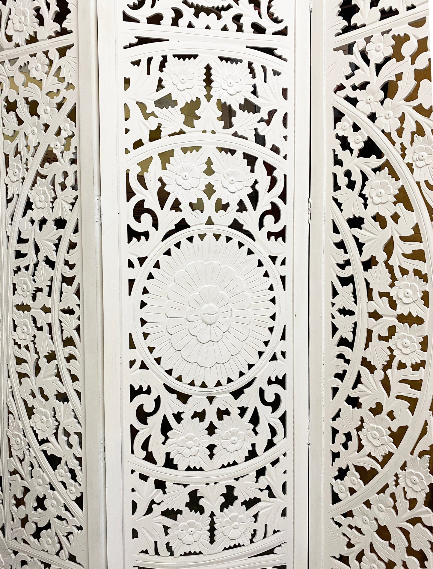 3 Panel Flower Design Partition, Handmade Wooden Folding screen Partition