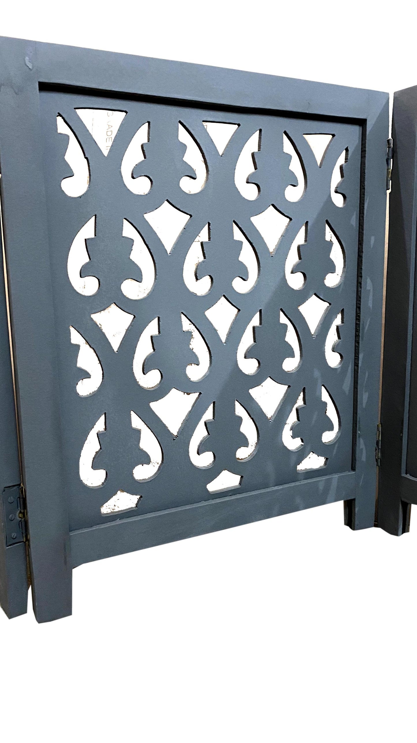 Mid Century Black Wooden Folding Room Divider: Handmade Partition