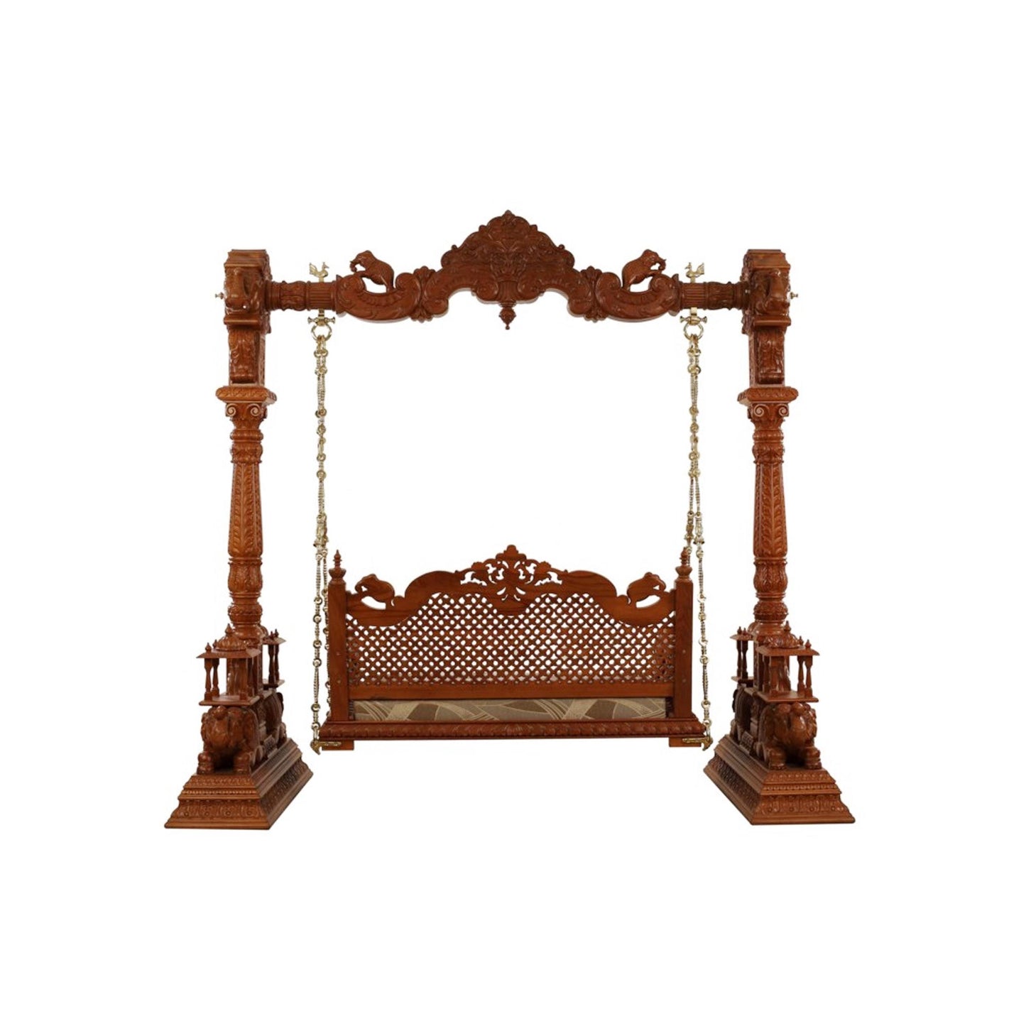 Teak Wood Swing: Elephant Design with Brass Chain