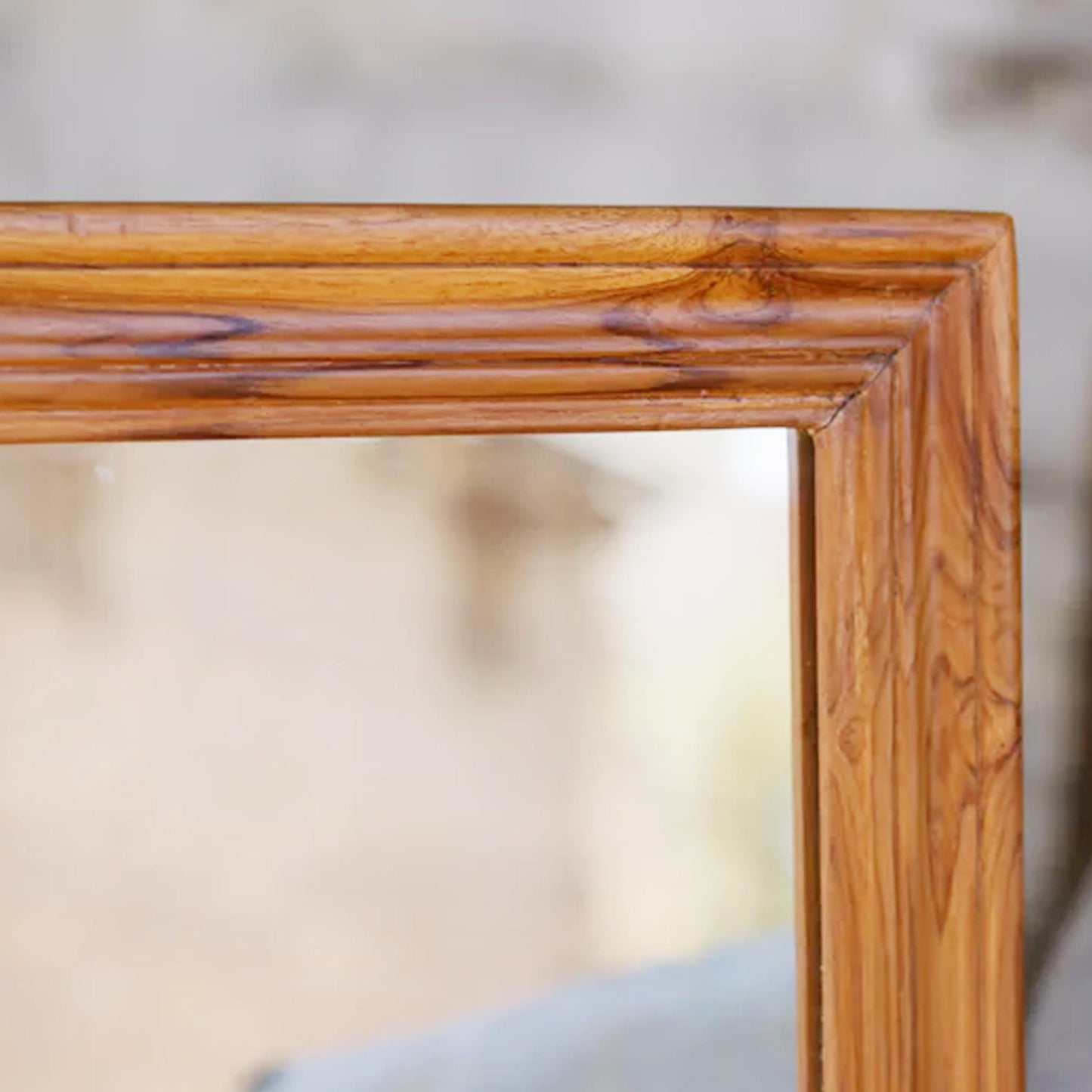 Handmade Mid-Century Wood Wall Mirror: Carved Wooden Frame