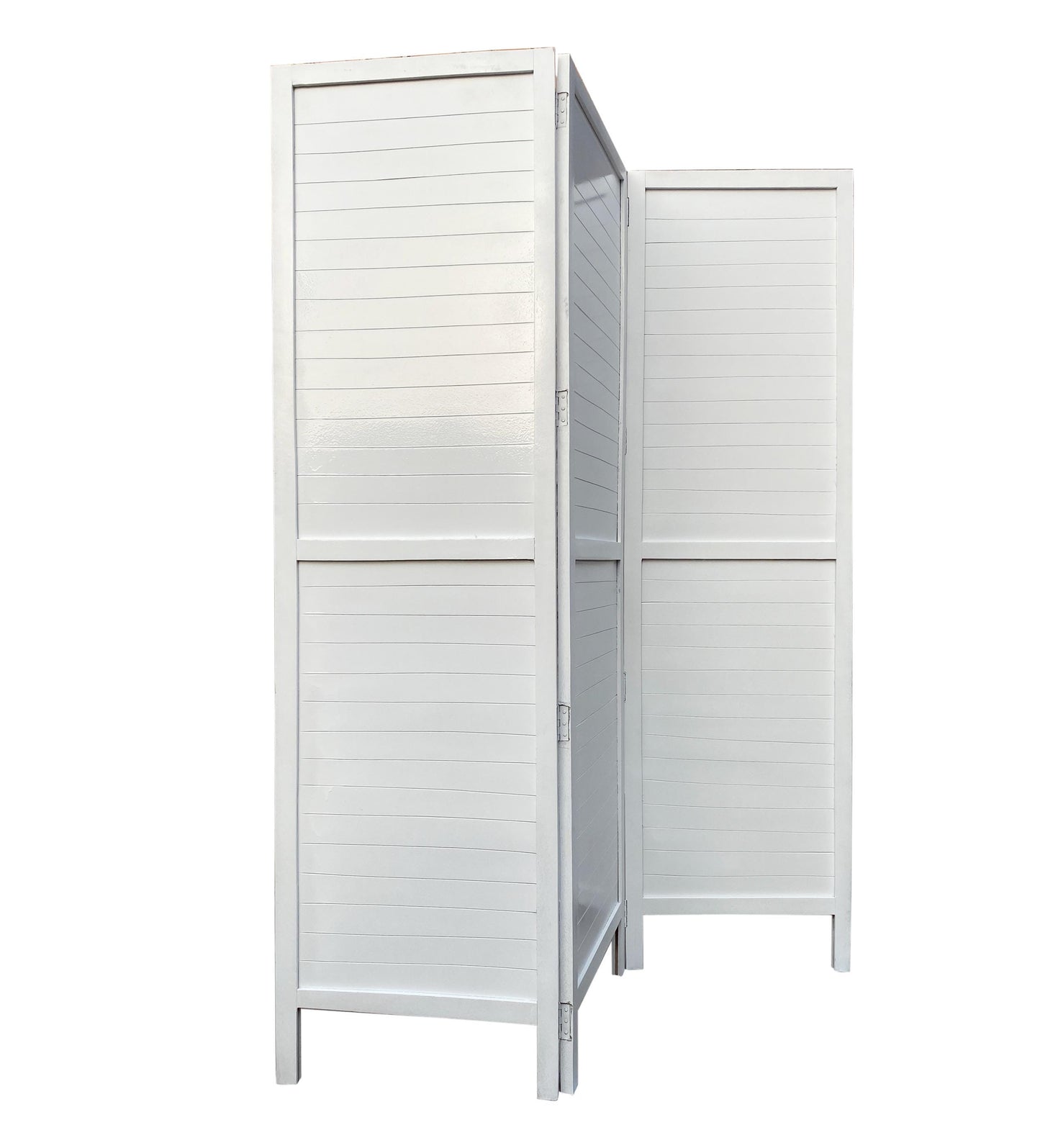 Mid Century Modern Wooden Folding Room Divider - White Stripes