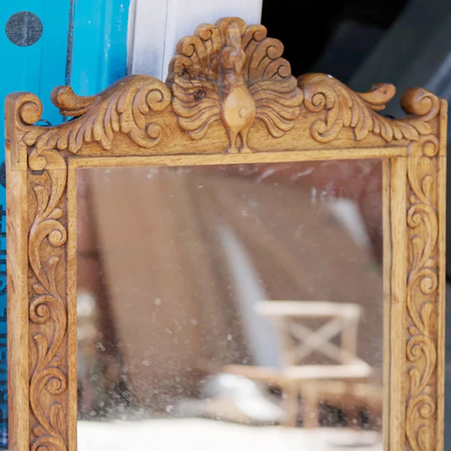 Handmade Mid-Century Gold Wood Wall Mirror: 28x19 In