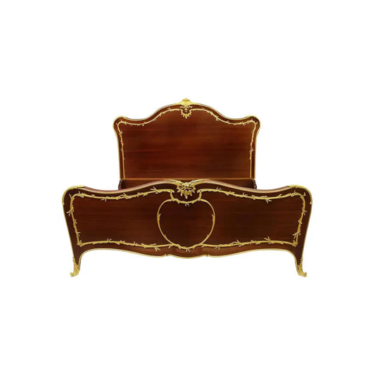 Handmade Gilt Bronze Mounted Mahogany King Bed Frame: Bohemian Rococo Style