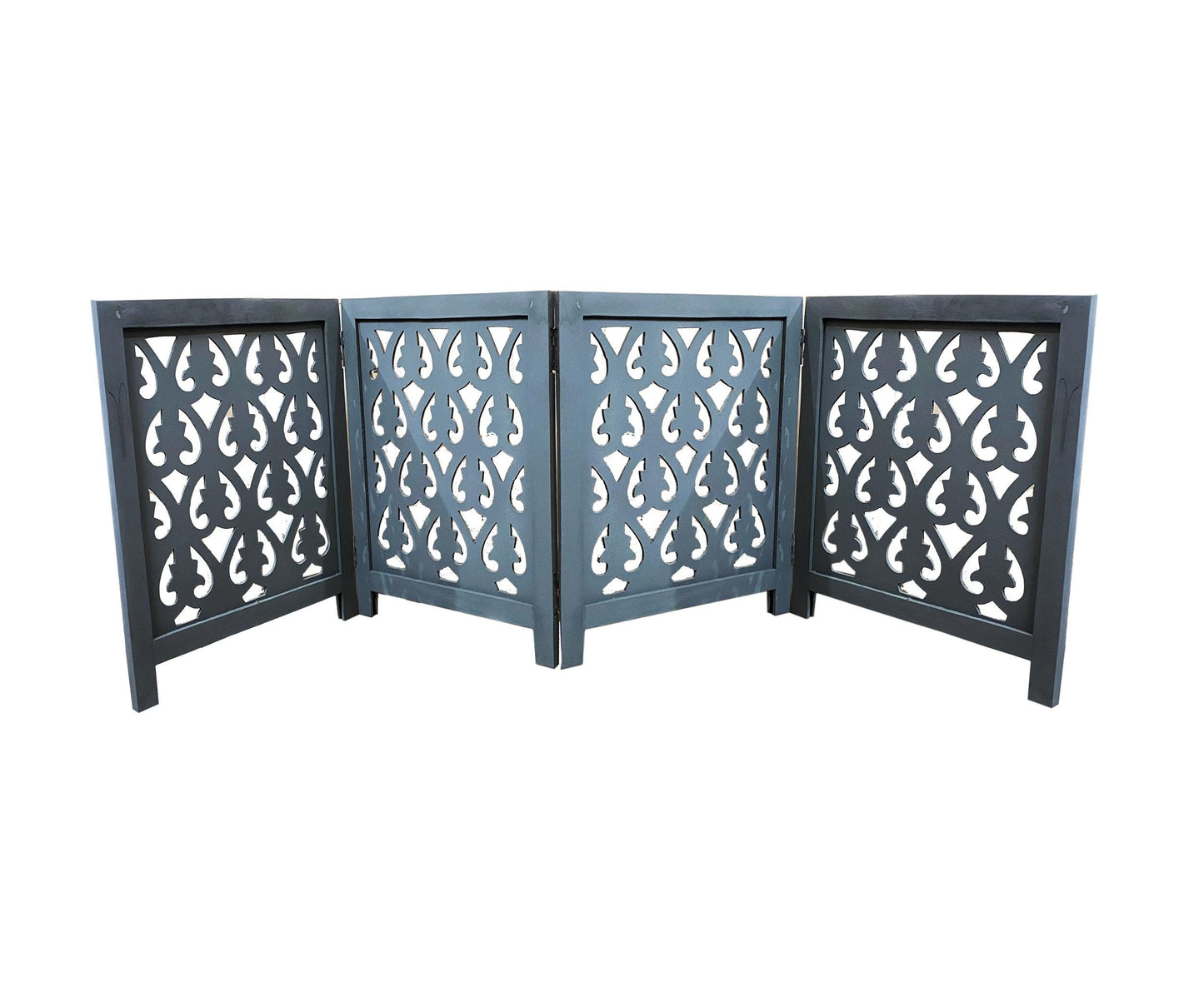 Mid Century Black Wooden Folding Room Divider: Handmade Partition