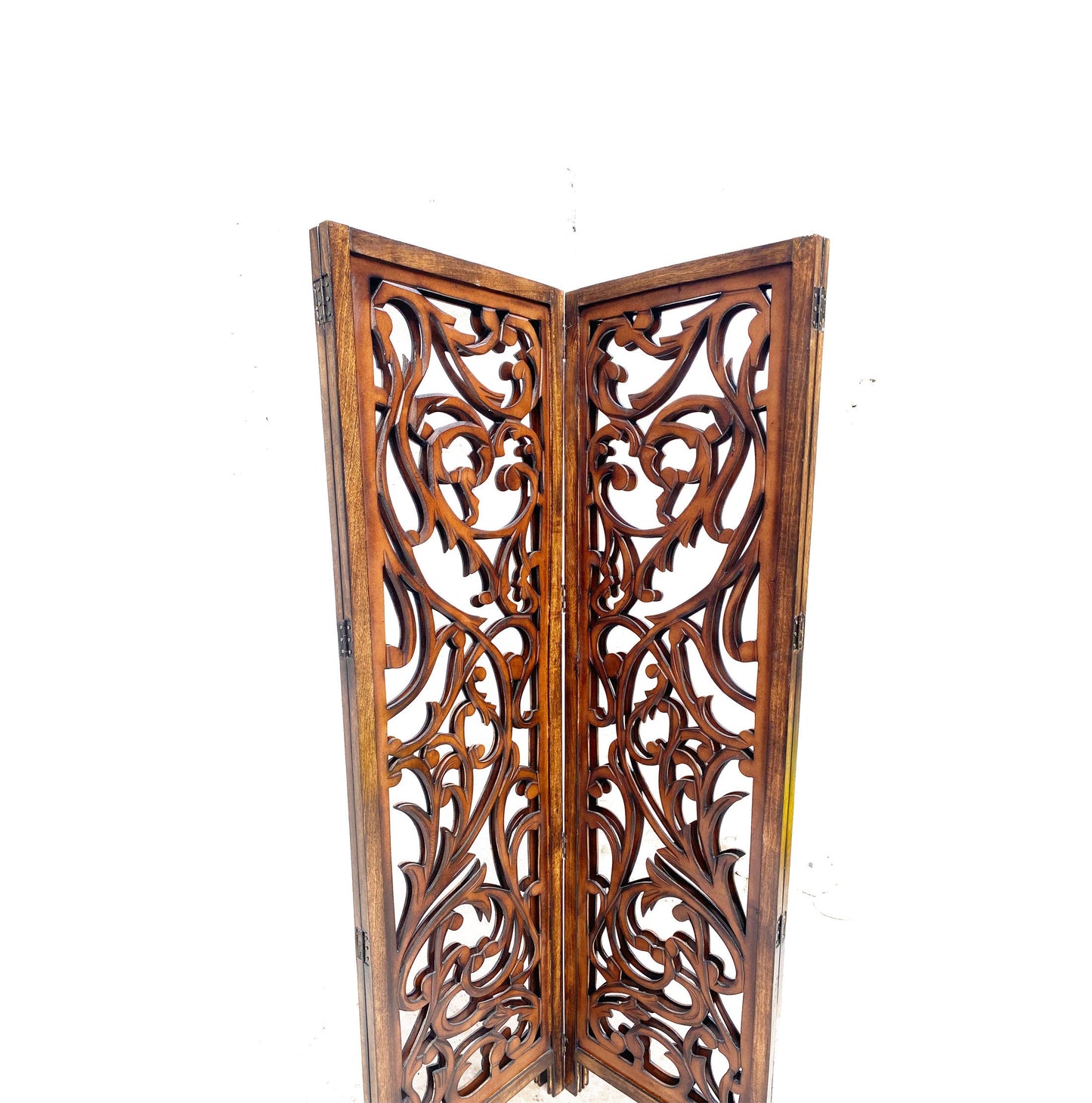 Mid century 4 feet Floral design Wooden Folding Divider, Partition, Handmade Self standing screen