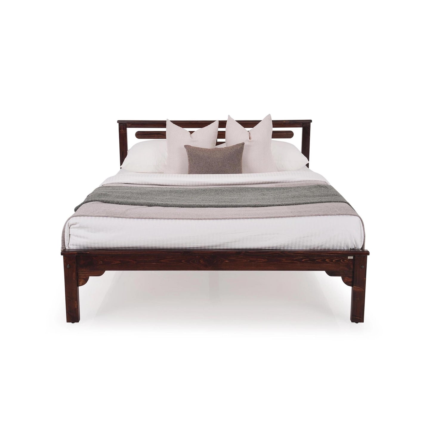 Handmade Slatted Mango Wood Bed Frame: Modern Bohemian Low Post