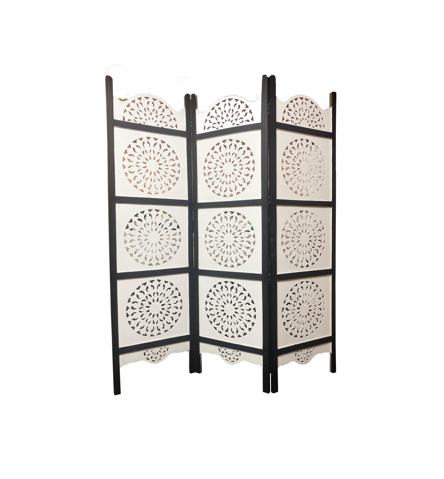 Mid century Matte white & black Wooden Folding Divider, Partition, Handmade Self standing screen