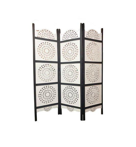 Mid century Matte white & black Wooden Folding Divider, Partition, Handmade Self standing screen