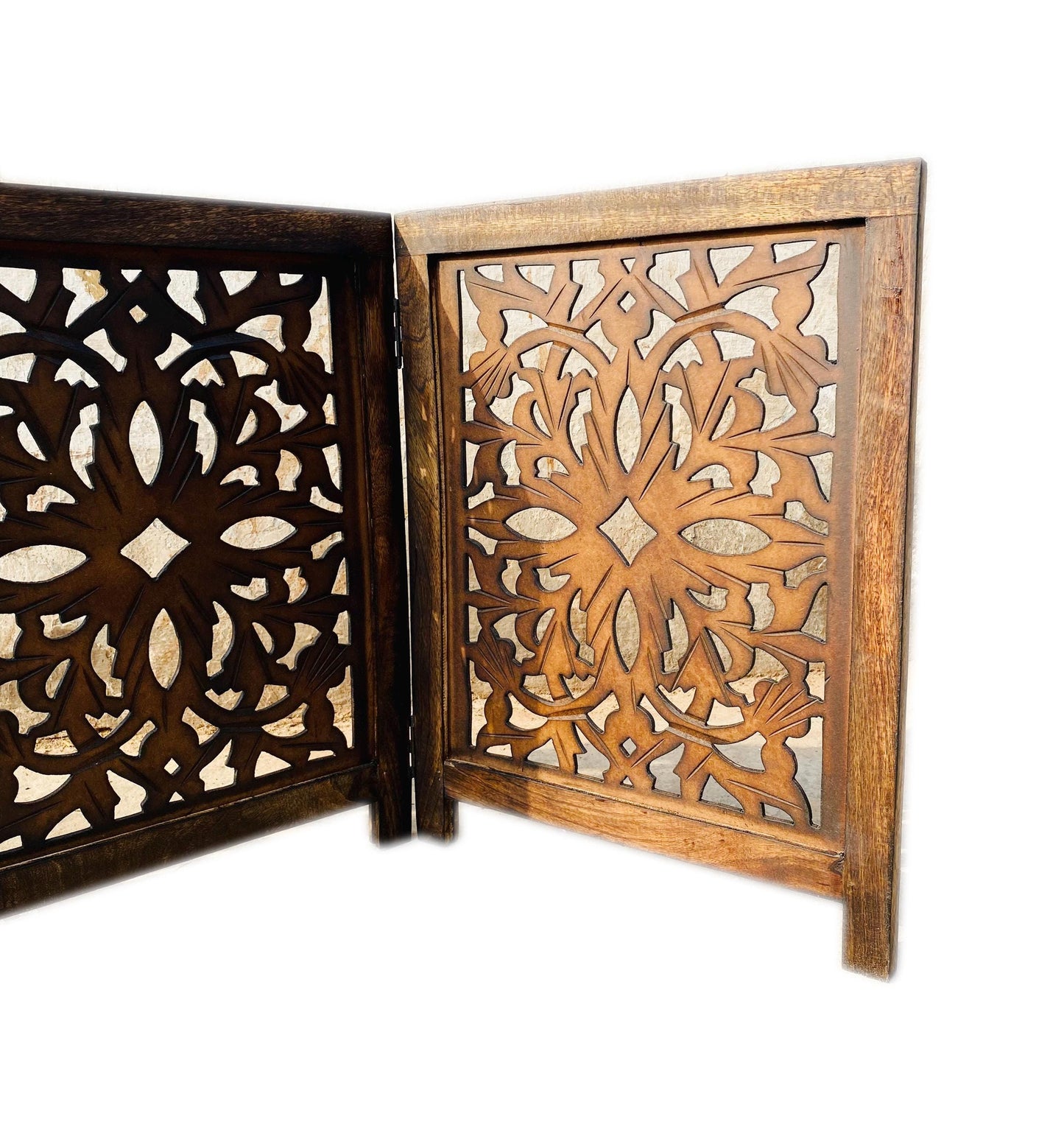 Mid-Century Modern Brown Wood Folding Divider: Pet & Baby Gate