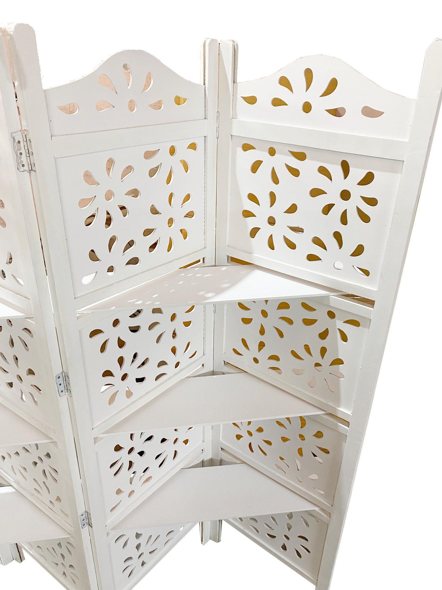 Handmade White Wooden Folding Room Divider with Shelves
