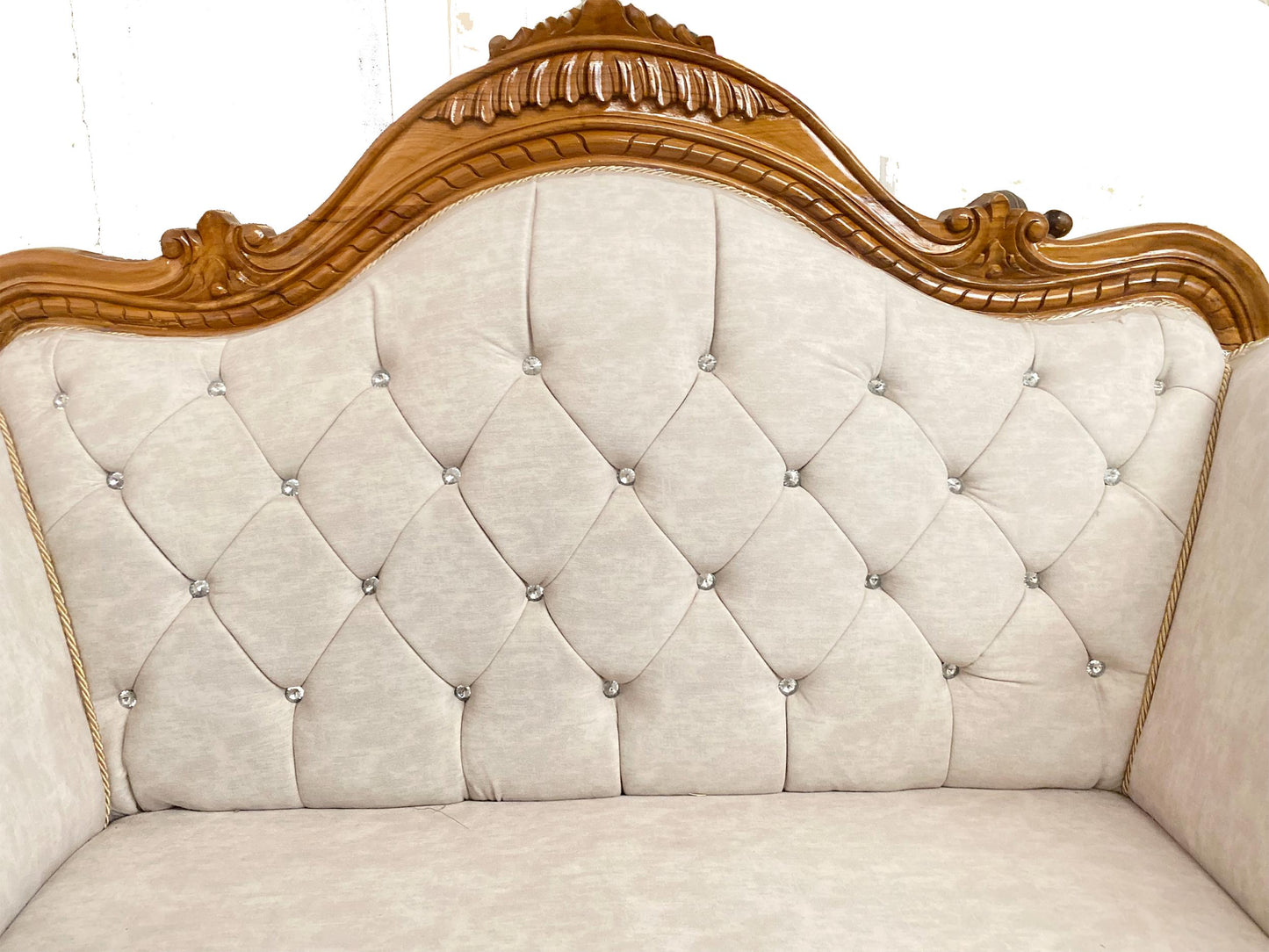 Handmade Louis XVI Style Sofa: Teak Wood, Cream Upholstery