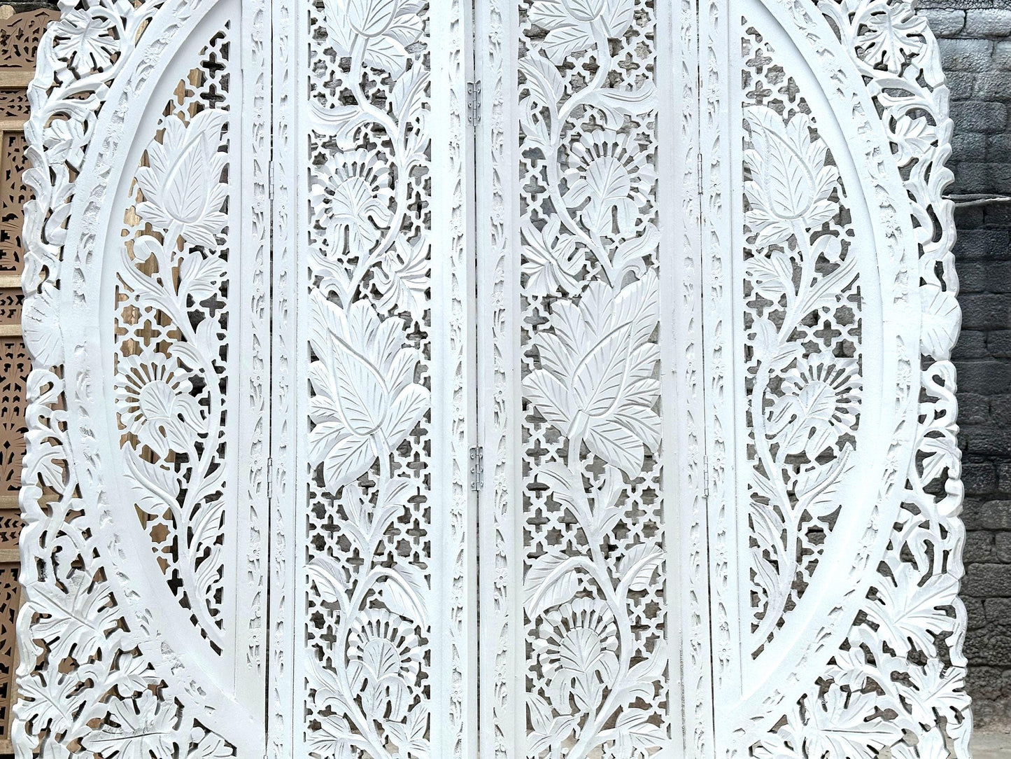 Mid Century Modern Floral Wood Folding Room Divider: Handmade Screen