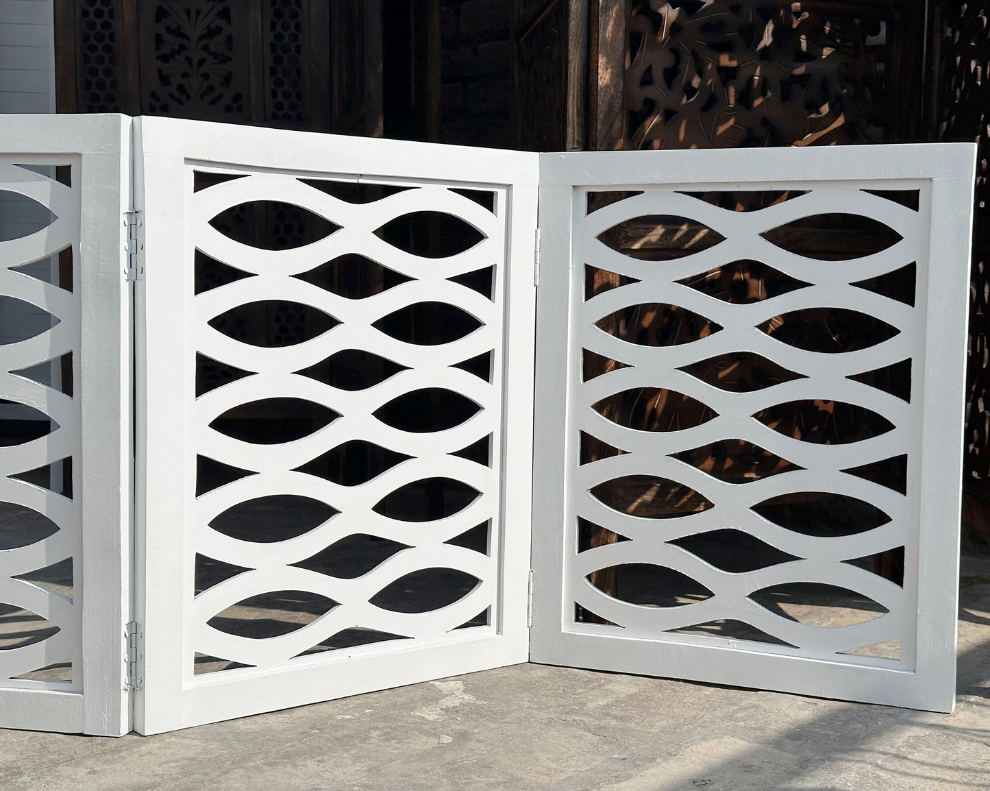 Mid-Century Modern White Wood Folding Divider: Handmade Pet/Baby Partition