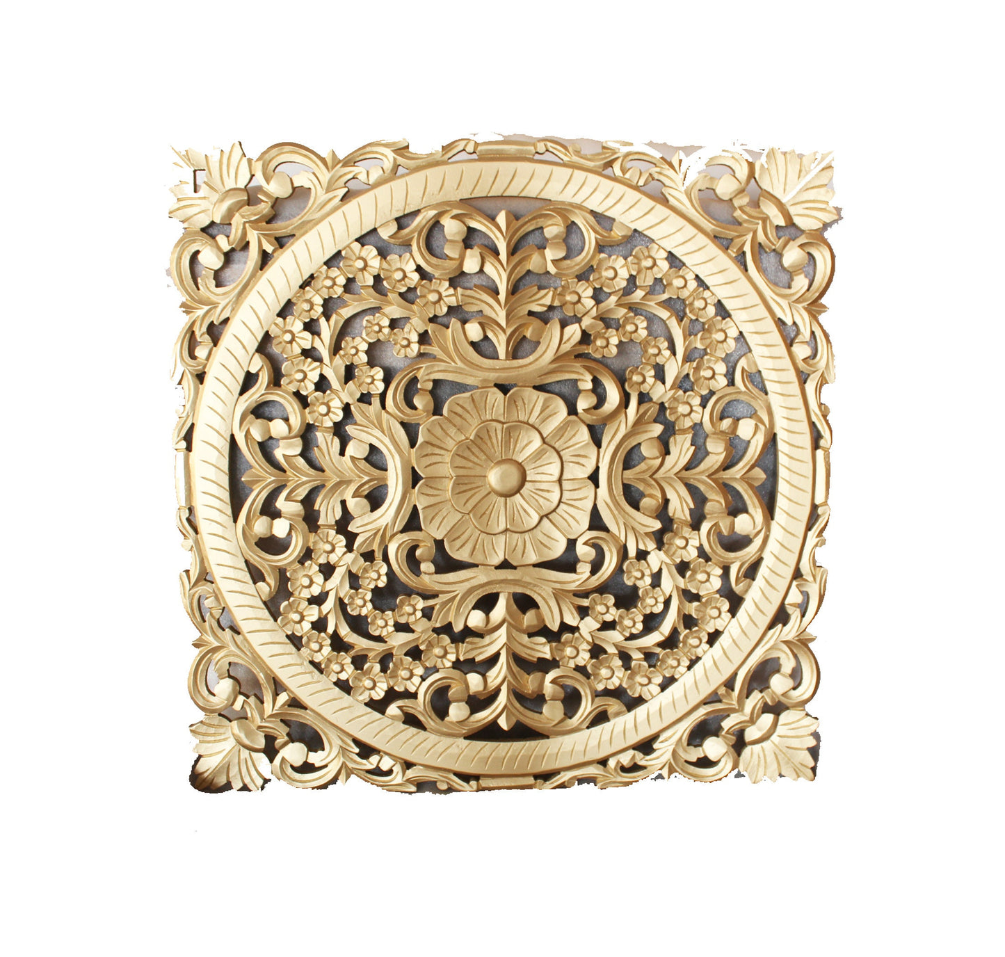 Mid century Gold Wooden Hanging Fixture, Handmade Large Carving Wall décor, mandola Arts