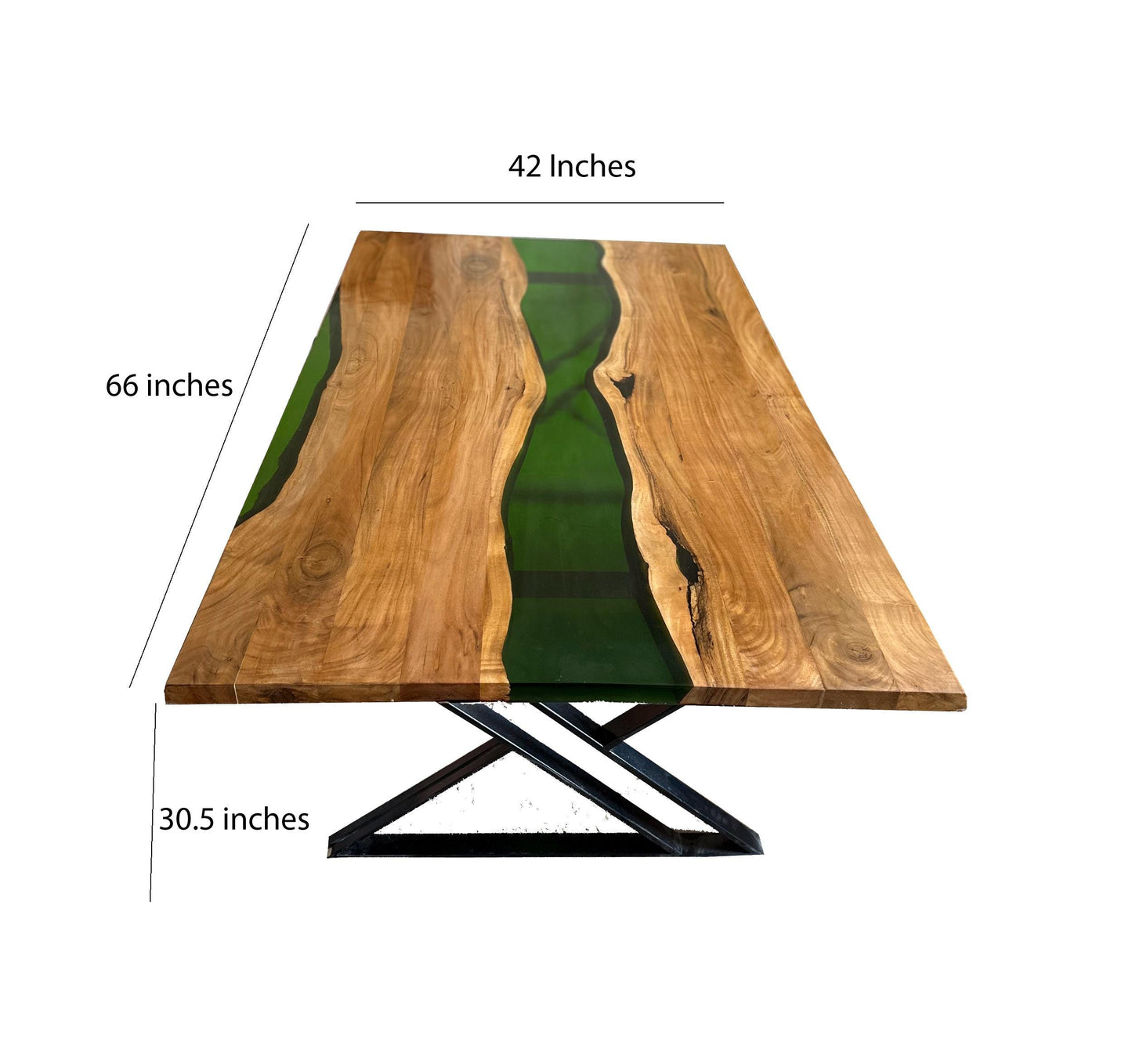 Handmade Live Edge Teak & Epoxy Dining Table with Metal Legs