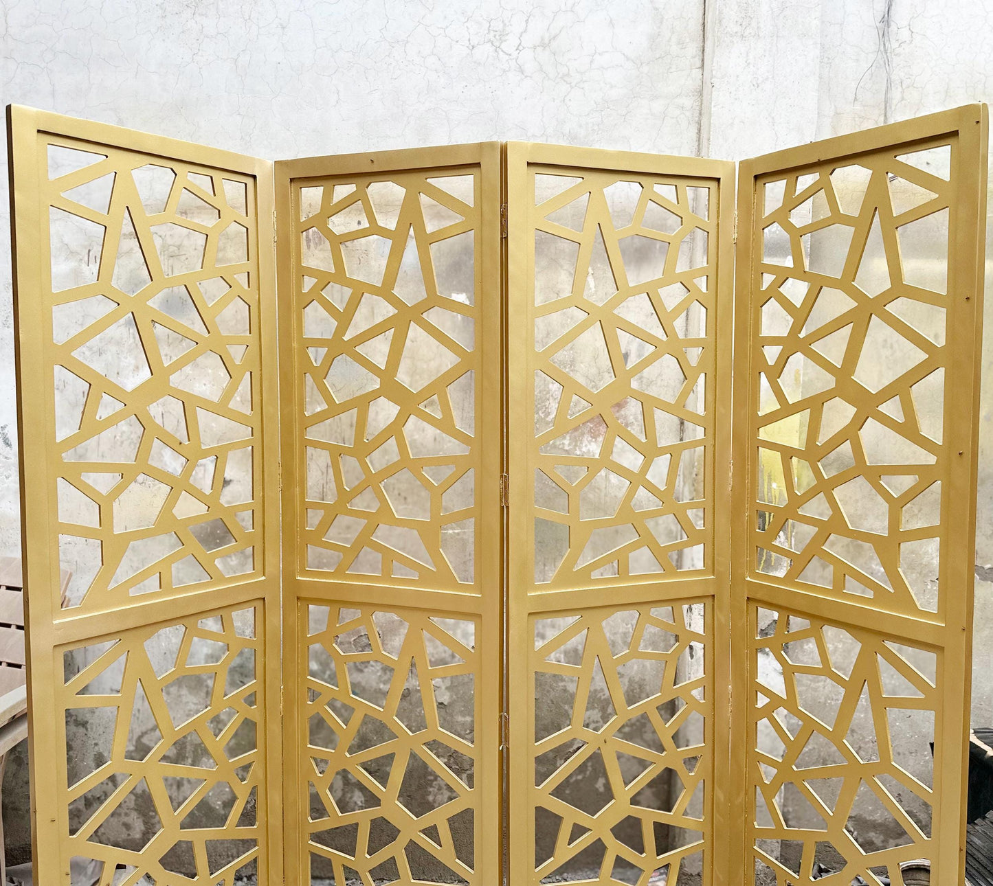 Mid century Design Gold Wooden Folding Divider, Partition, Handmade Self standing separator