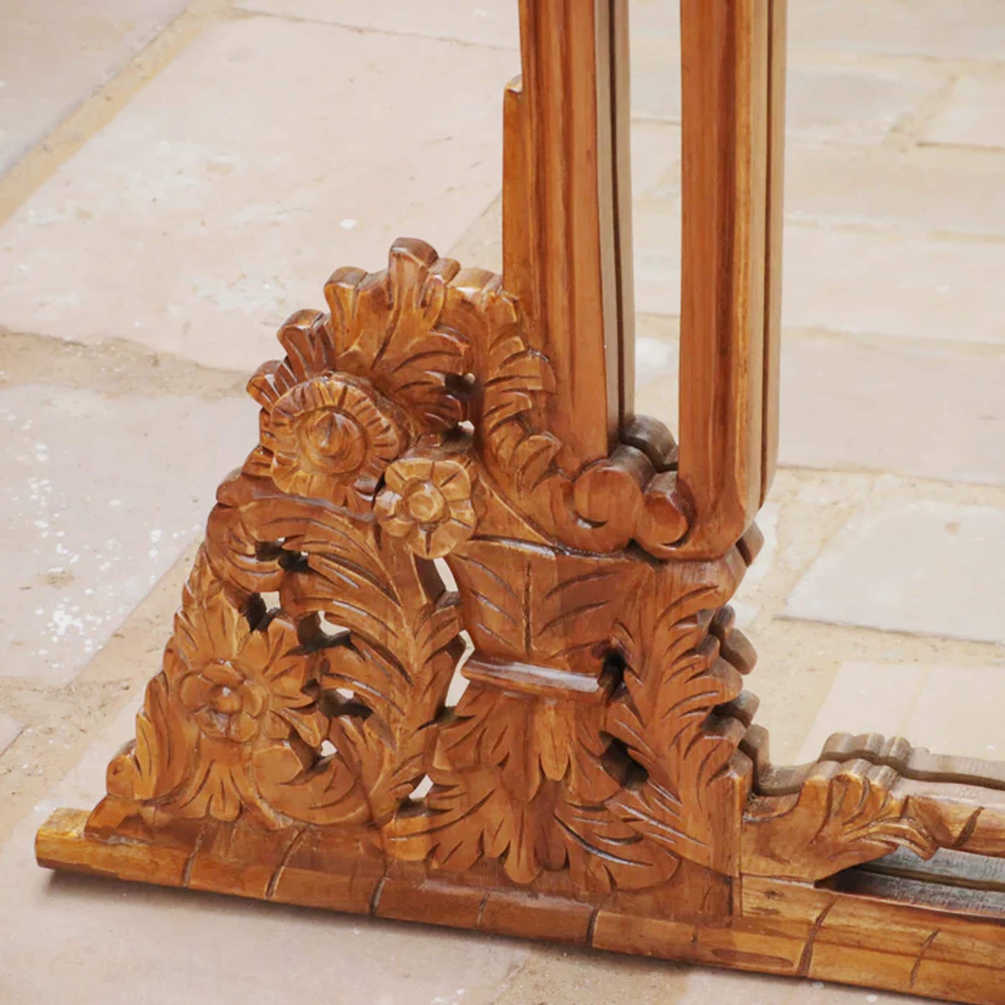 Hand Carved Wood Wall Mirror: Mid-Century Modern Decor (48x37 Inches