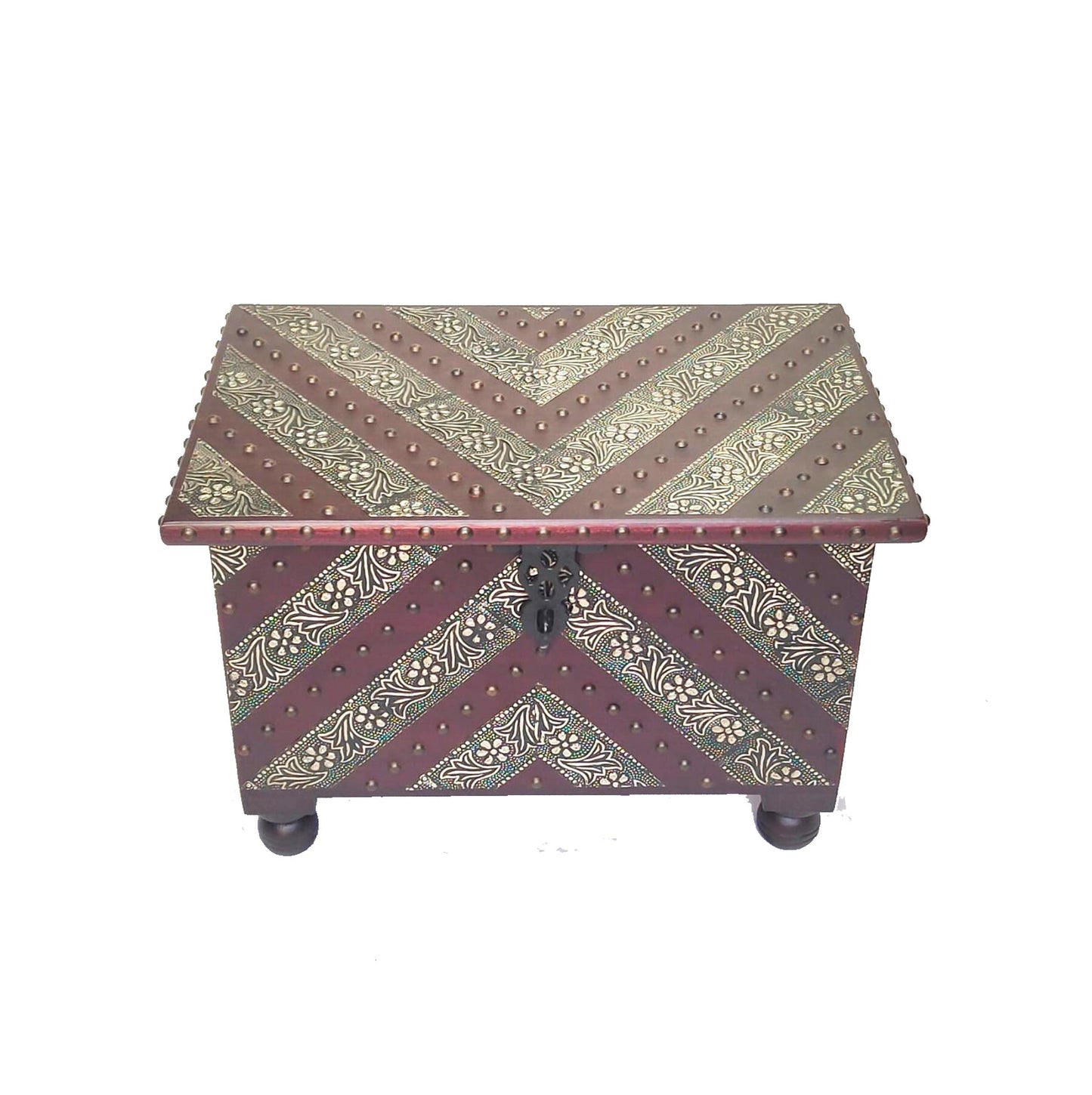 Handmade Wooden Treasure Chest: Hand Carved Brass Decor Storage Trunk