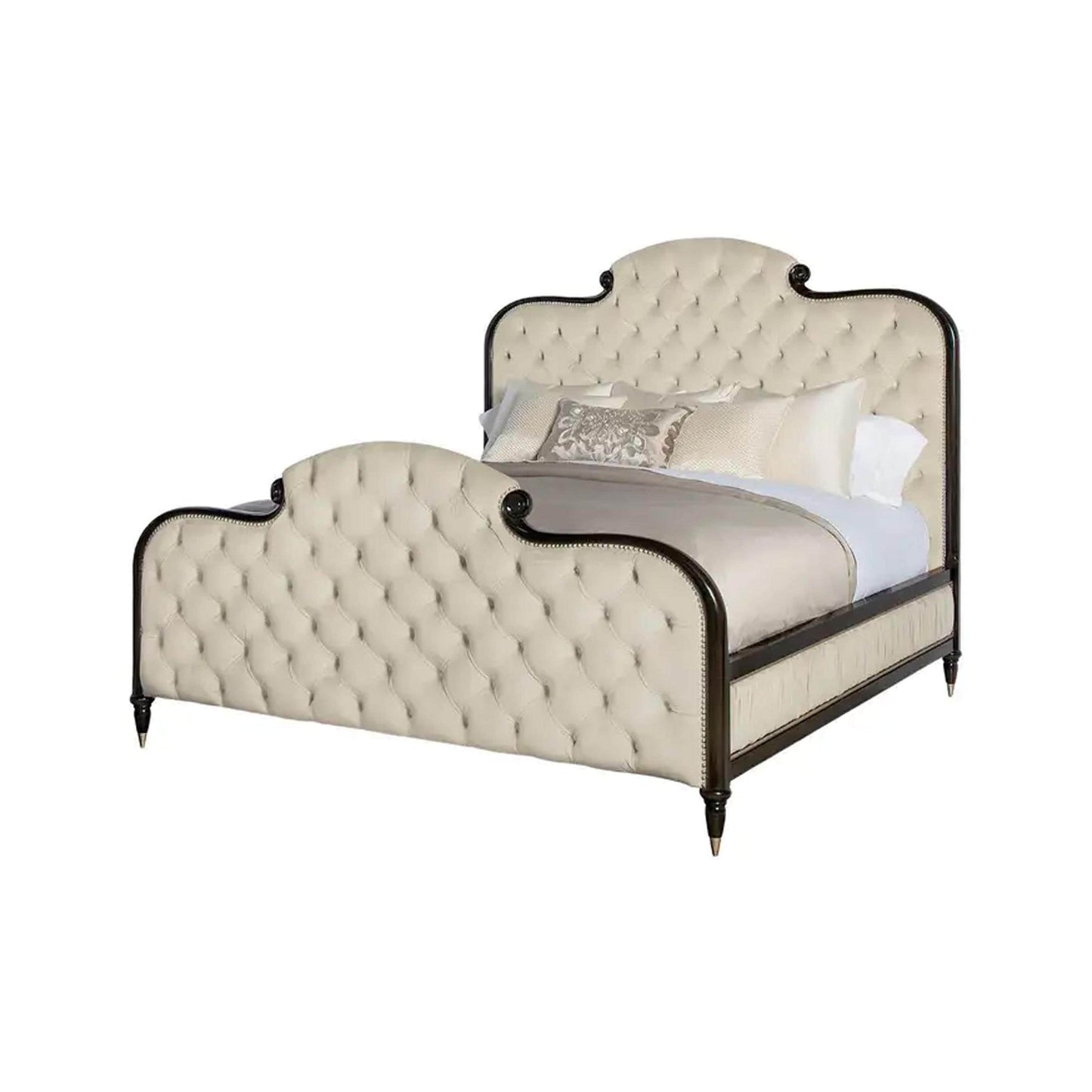 Handmade Tufted King Size Bed Frame: English Regency Low Post Bohemian Style