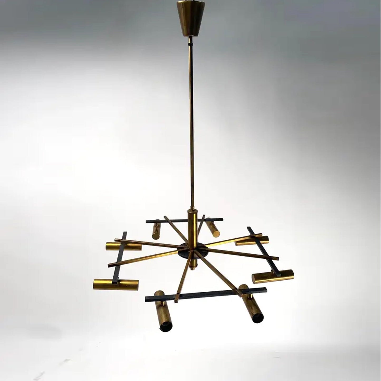 Handmade Brass 8-Light Chandelier: Mid-Century Italian Design