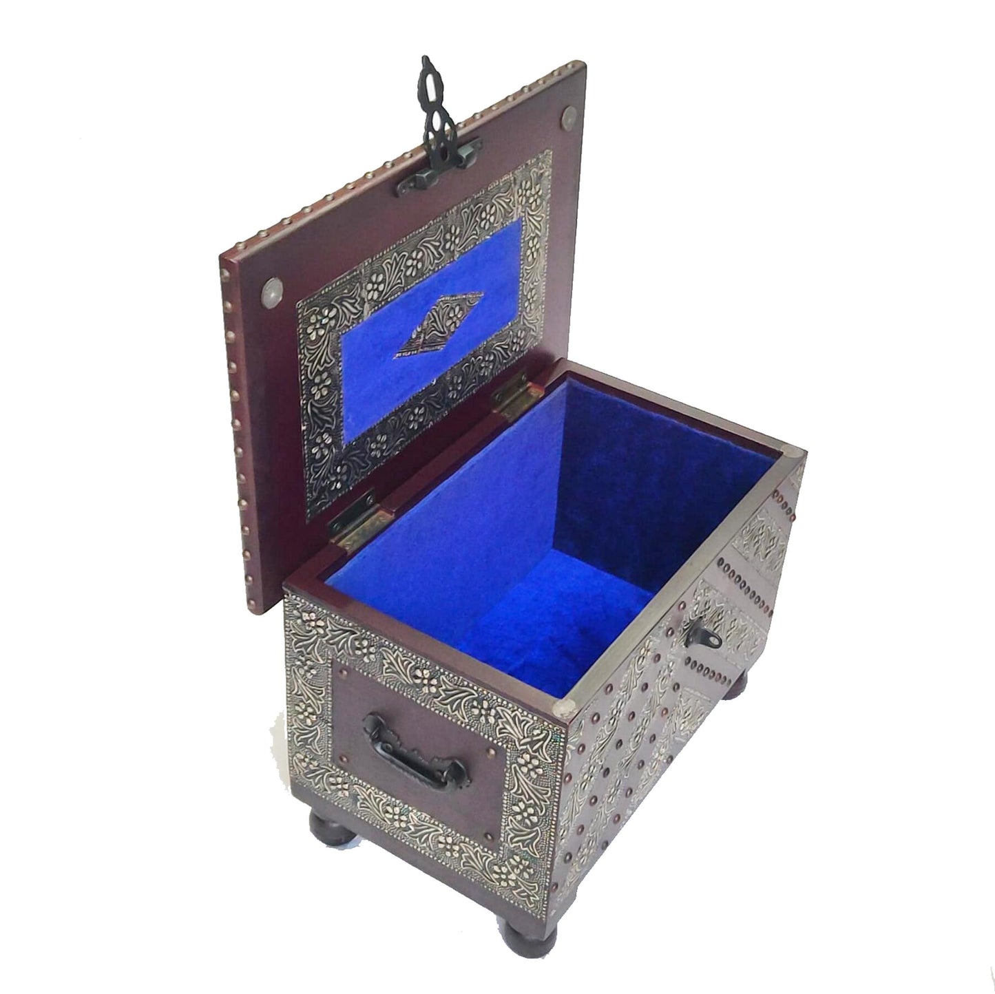 Handmade Wooden Treasure Chest: Hand Carved Brass Decor Storage Trunk