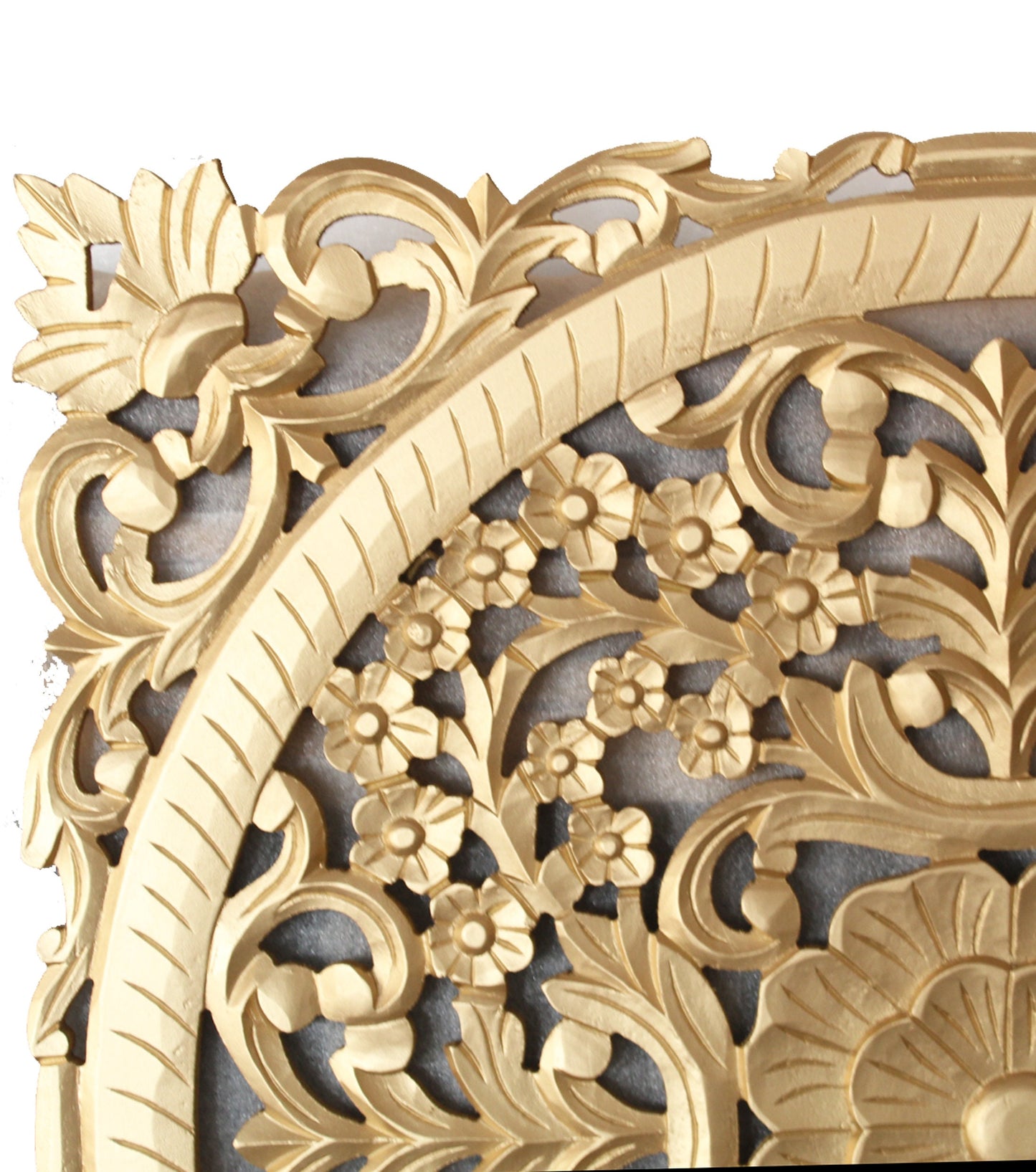 Mid century Gold Wooden Hanging Fixture, Handmade Large Carving Wall décor, mandola Arts