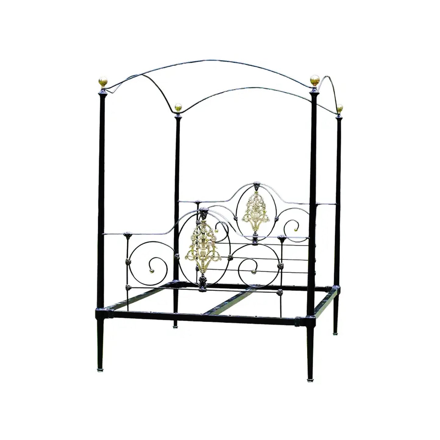 Handmade Brass Canopy Bed Frame: Wrought Iron 4 Poster Bed