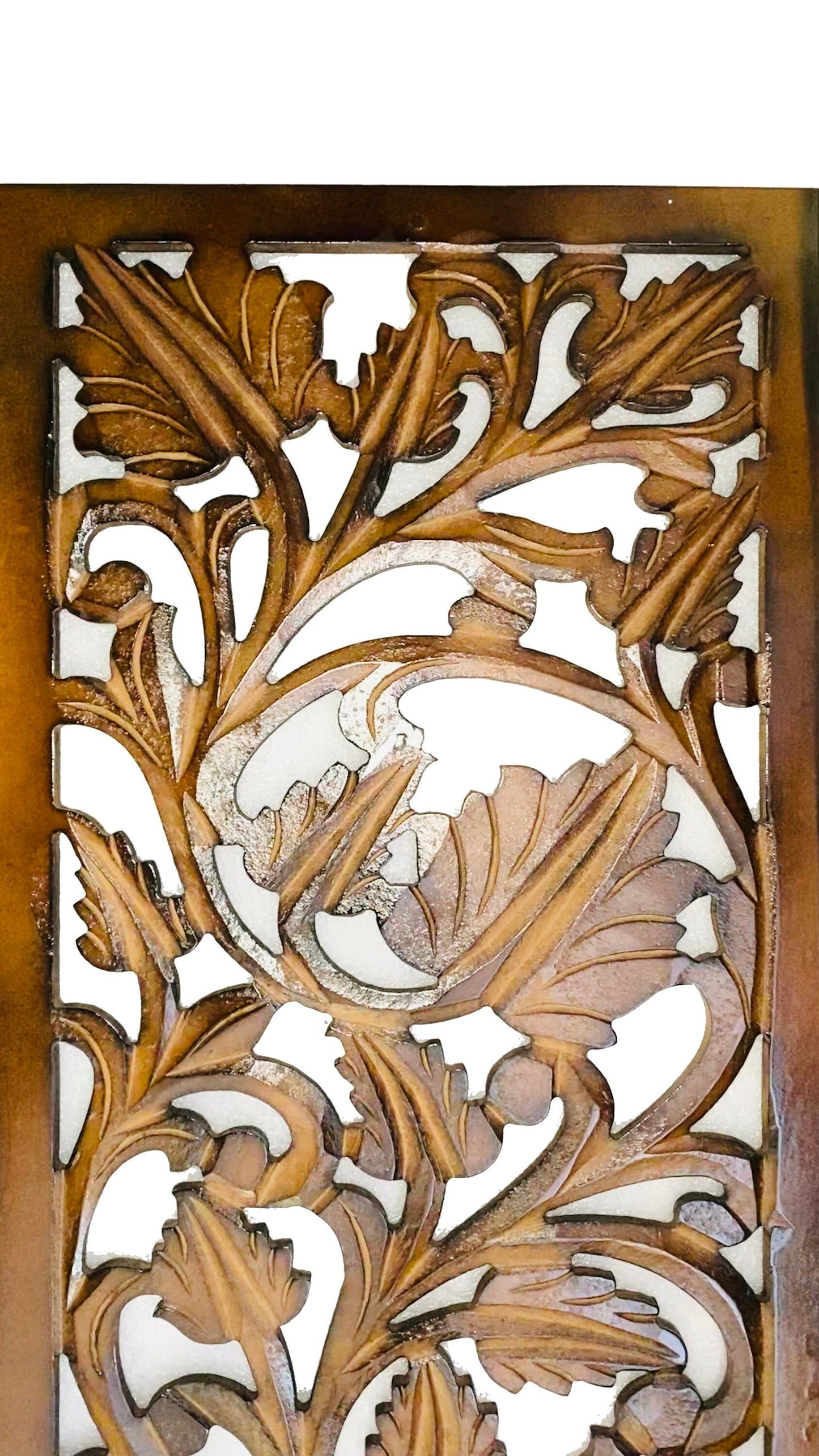 Mid century Brown Leaves carving design Wall Panel Hanging Mandola art fixture