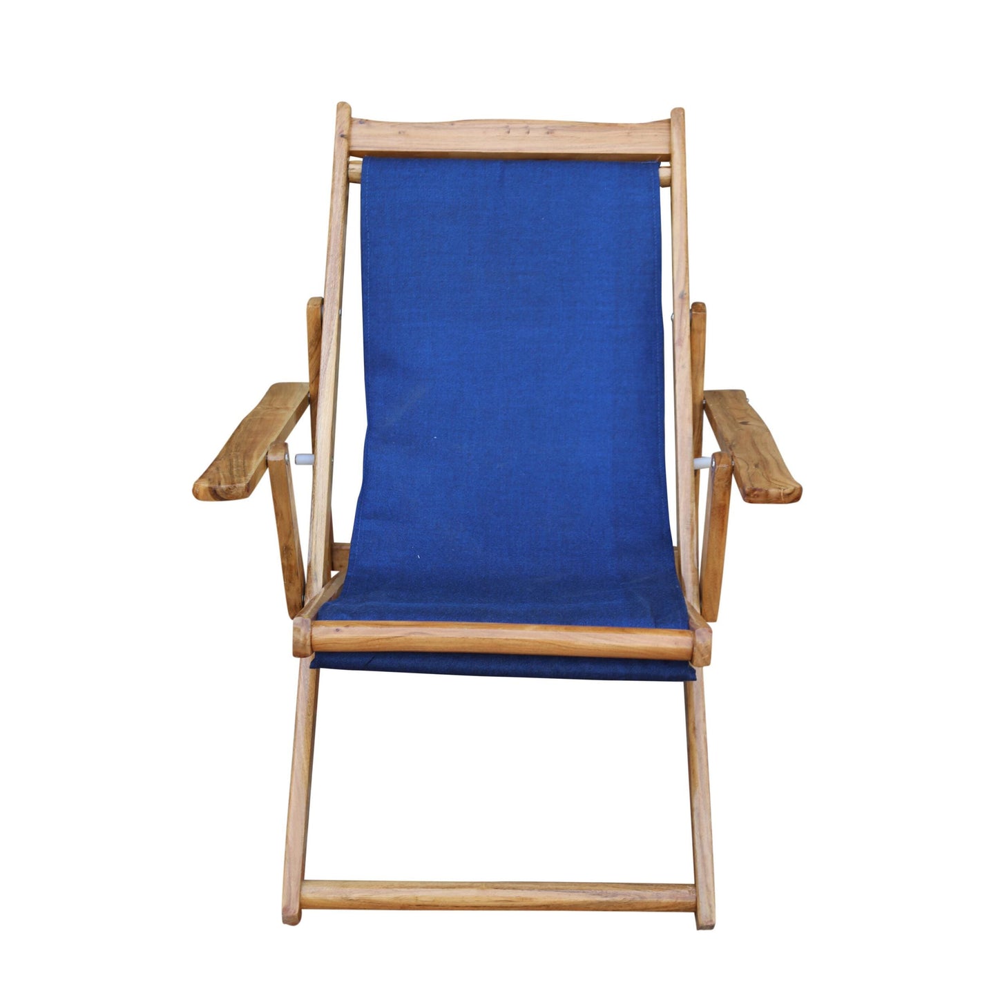 Handmade Teak & Blue Canvas Folding Chair: Mid-Century Modern Style