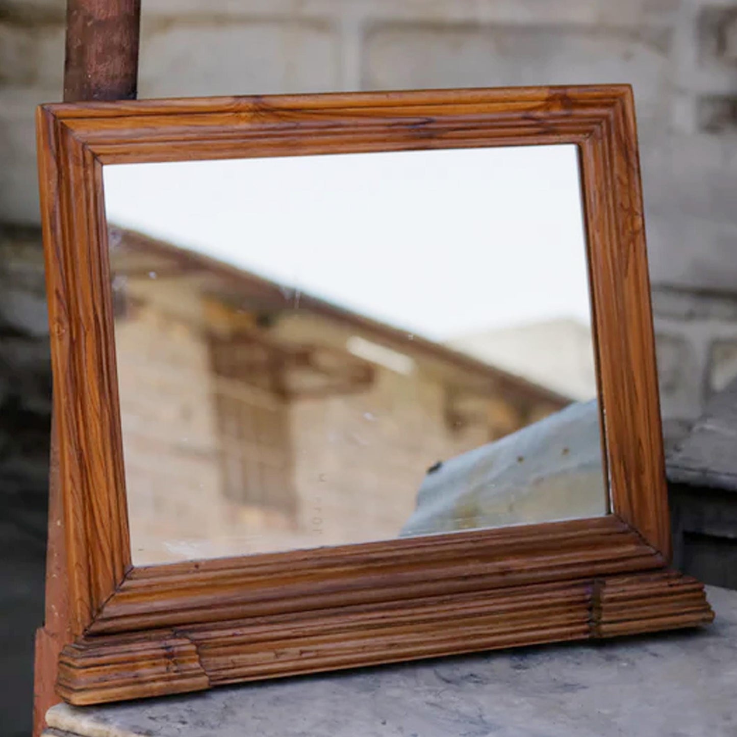 Handmade Mid-Century Wood Wall Mirror: Carved Wooden Frame