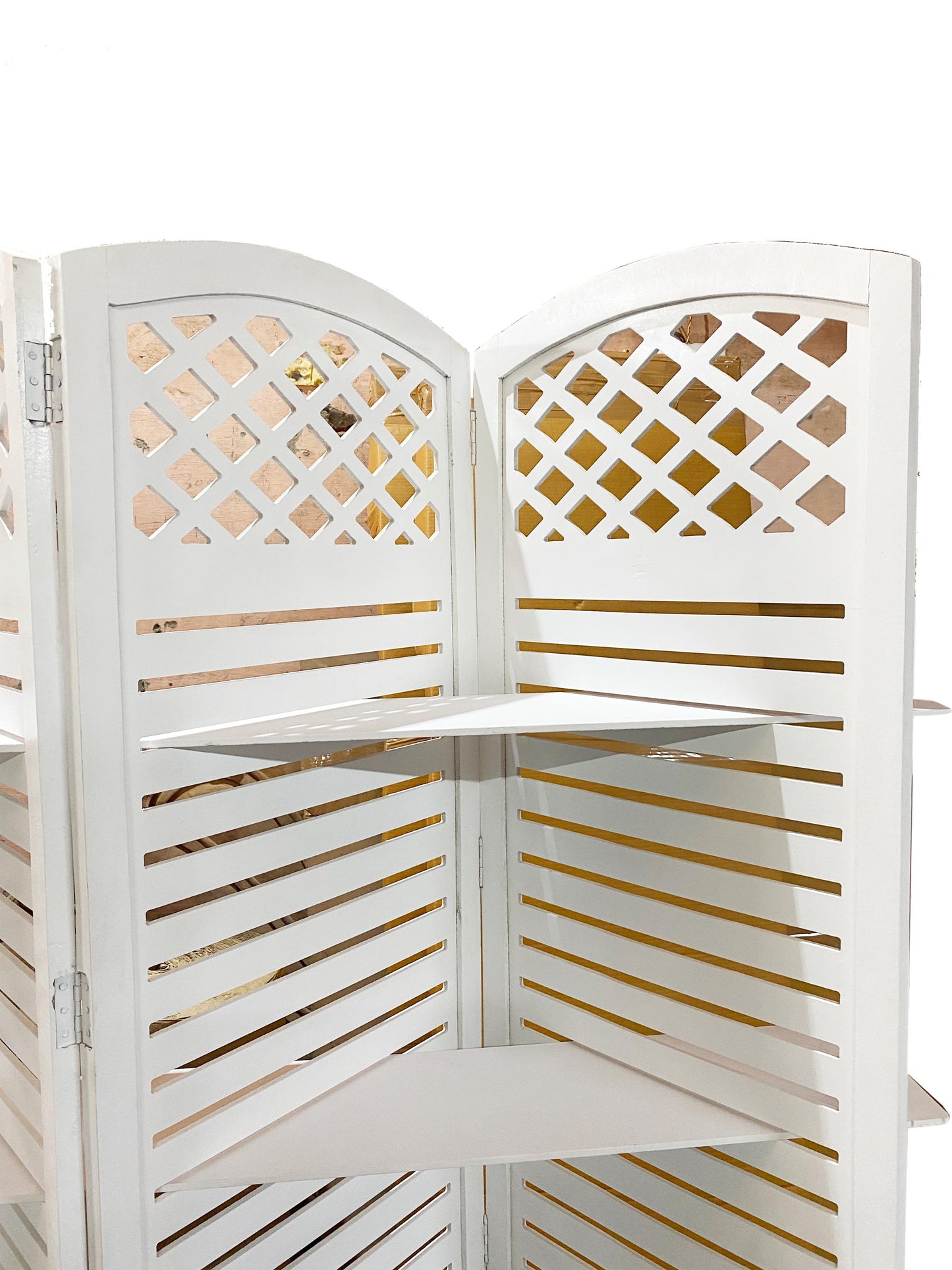 Handmade Wooden Folding Room Divider with Shelves: Home Decor Screen