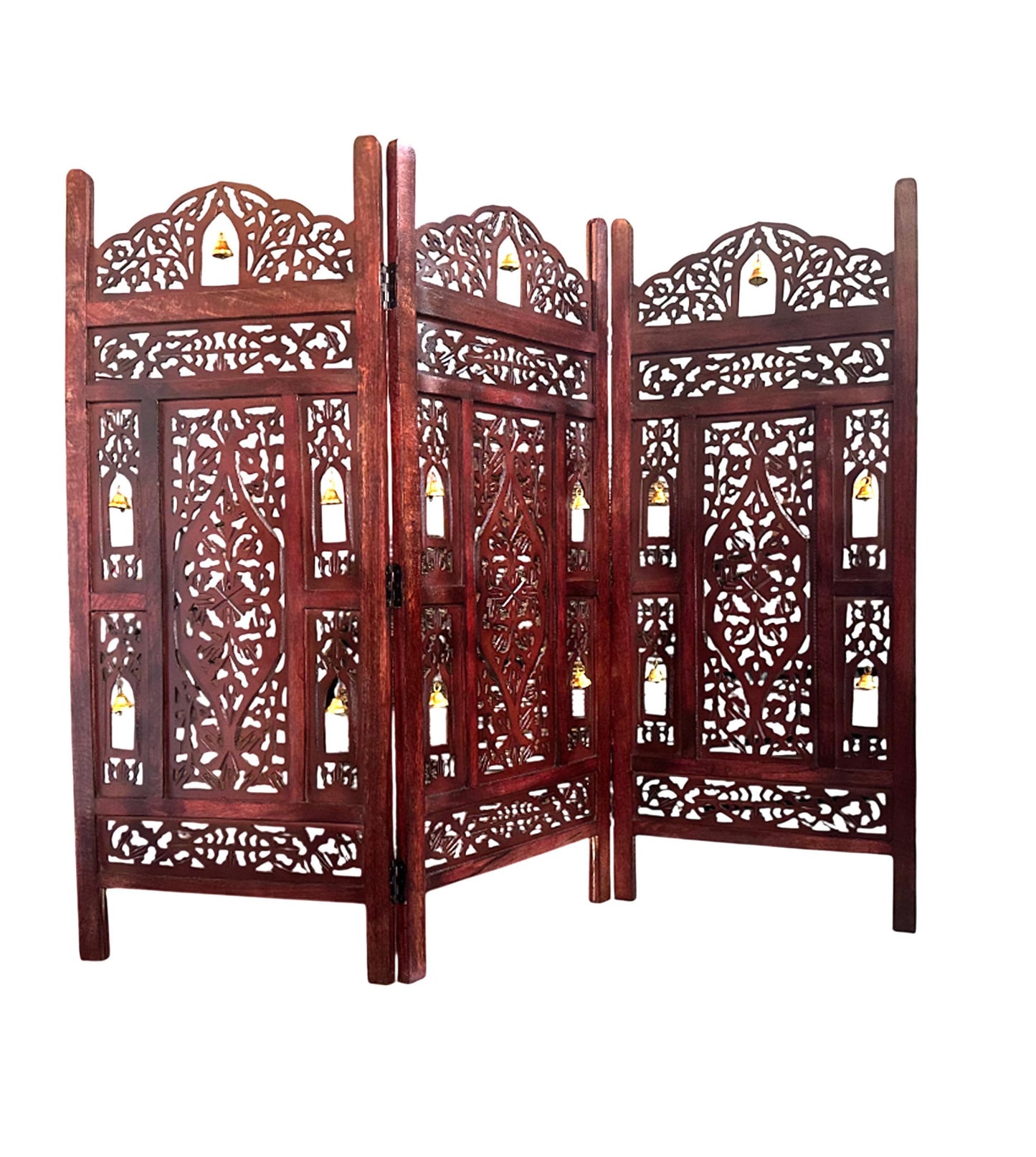 Mesh and Bell Style Wooden Folding Divider, Partition, Handmade Self standing separator